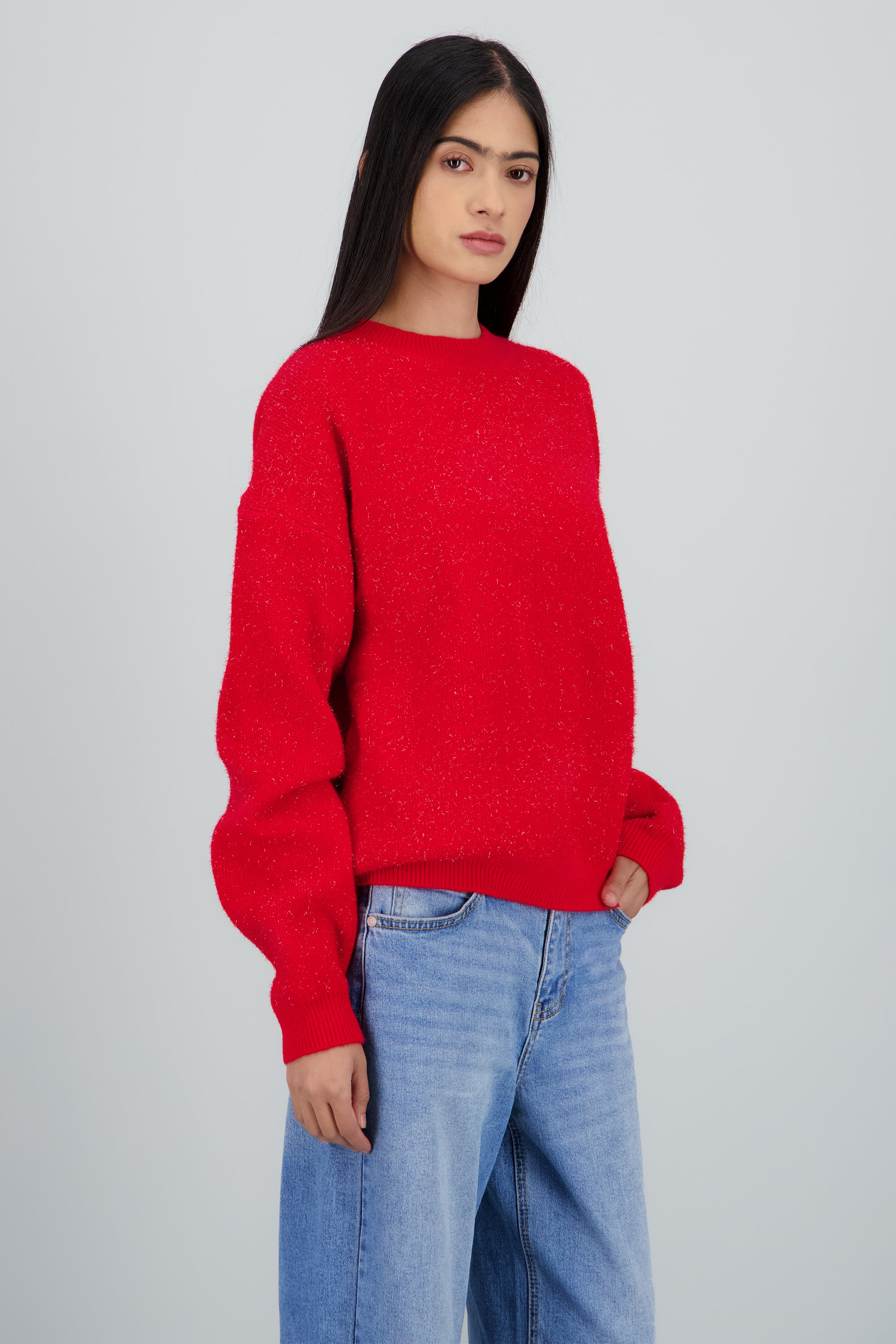 Sueter liso con lurex ROJO