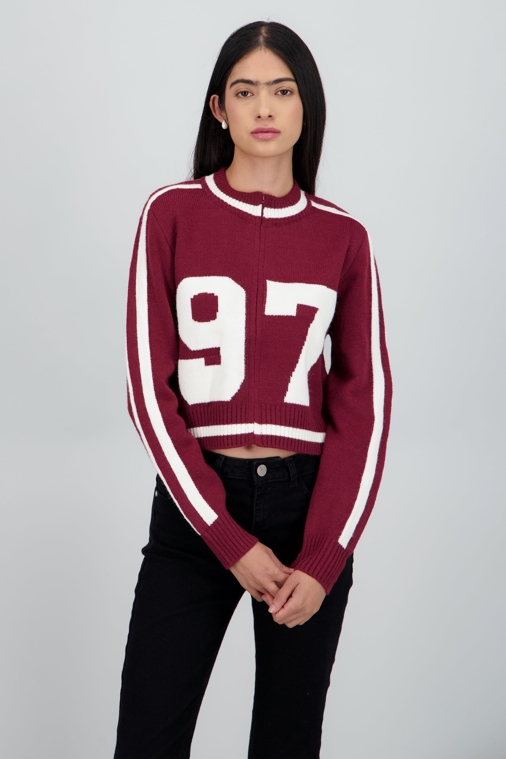 Cardigan con numero contraste VINO COMBO