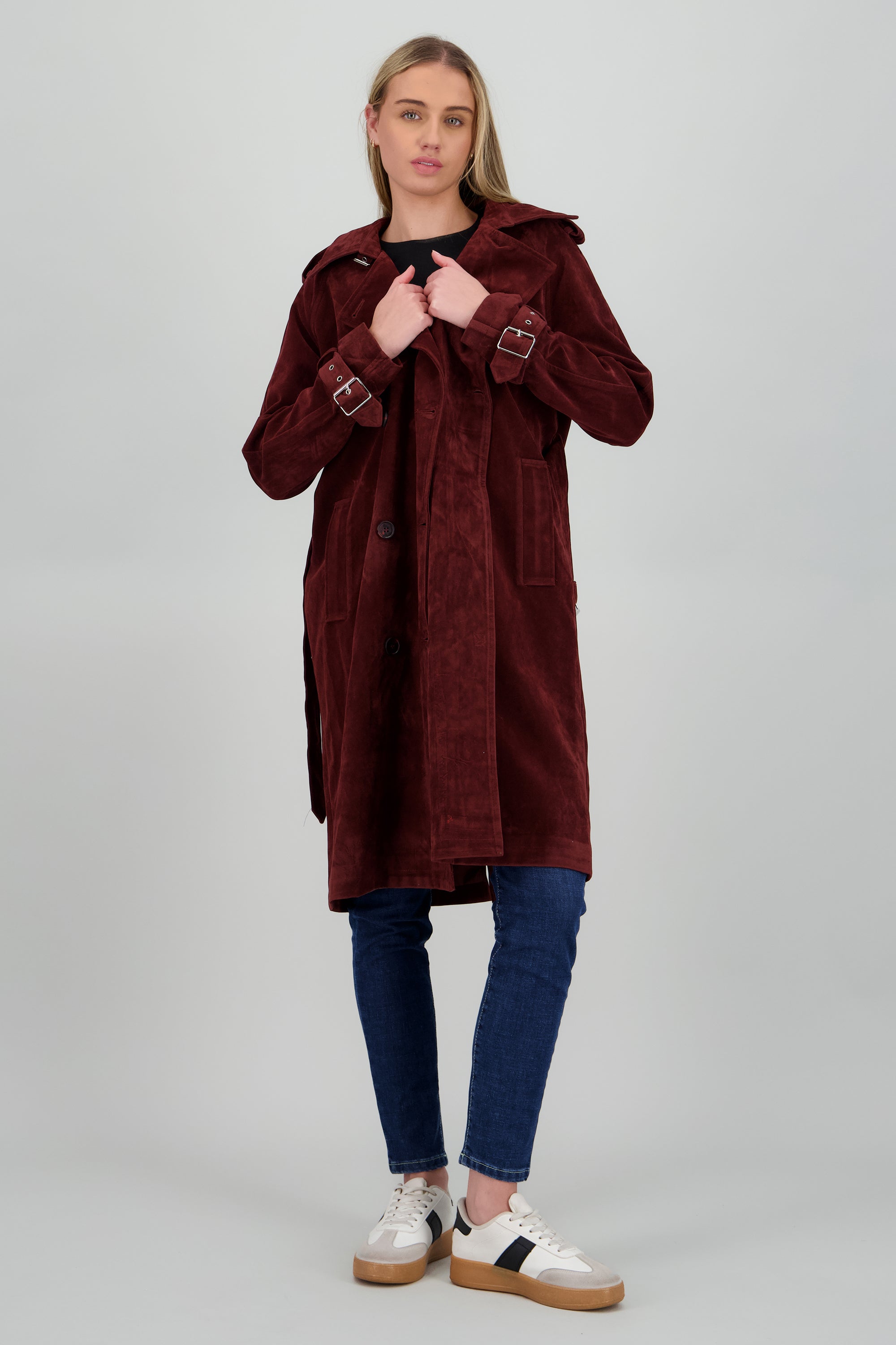 Gabardina larga suede CIRUELA