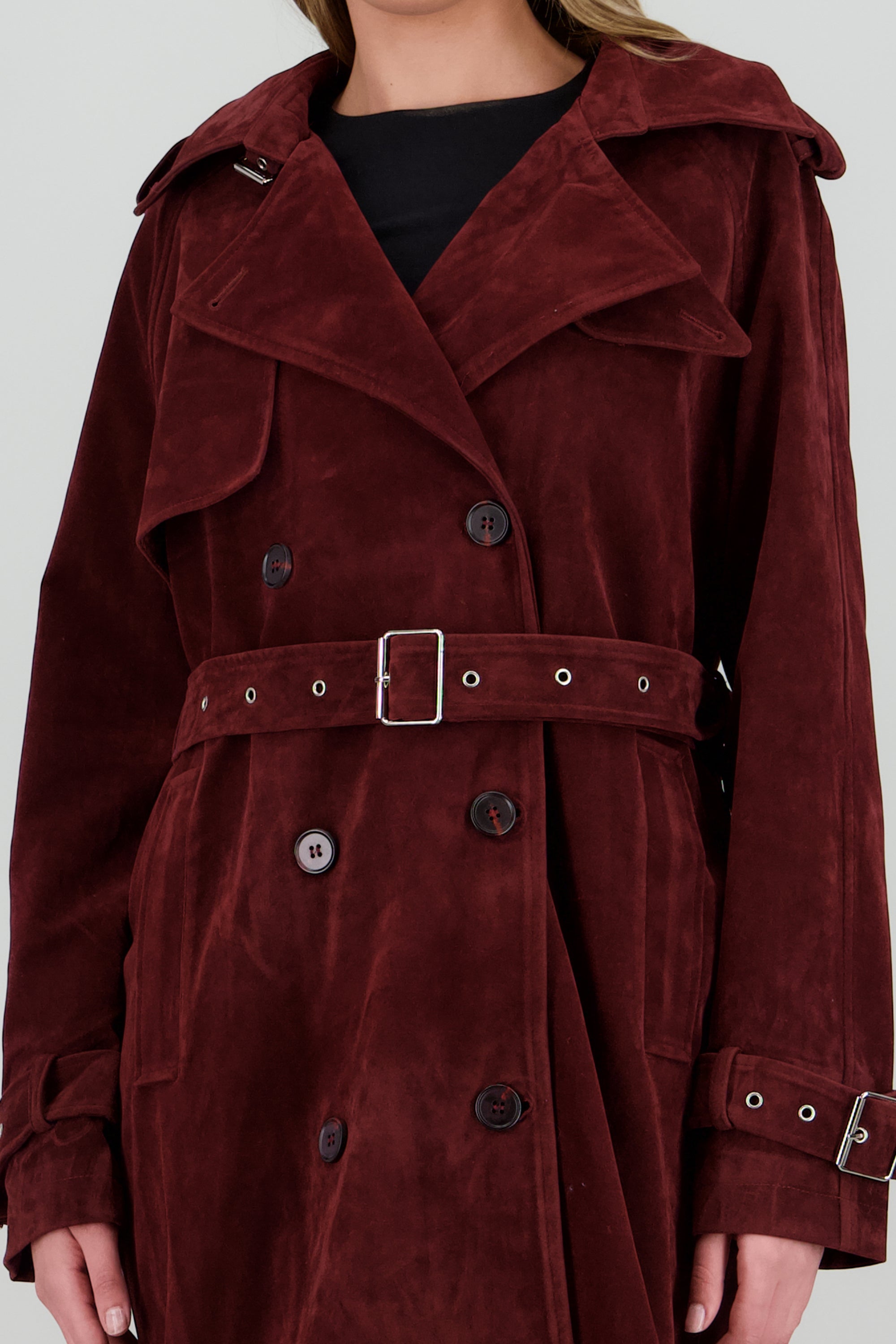 Gabardina larga suede CIRUELA