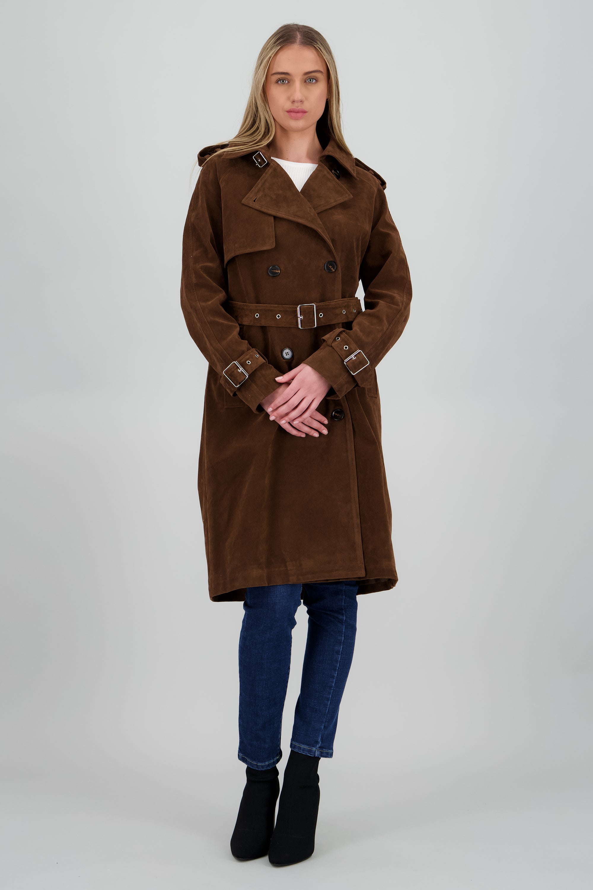 Gabardina larga suede CAFE