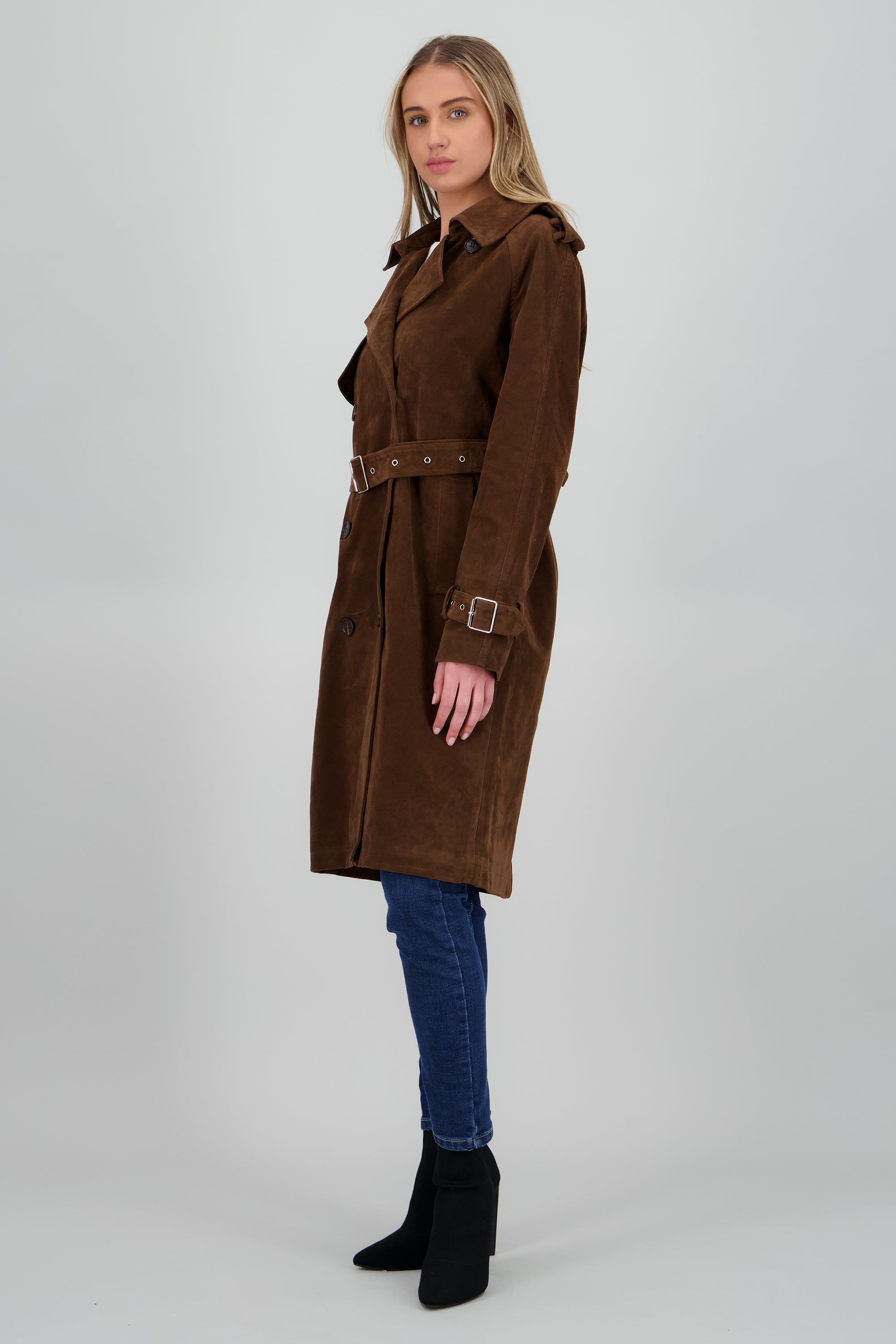 Gabardina larga suede CAFE
