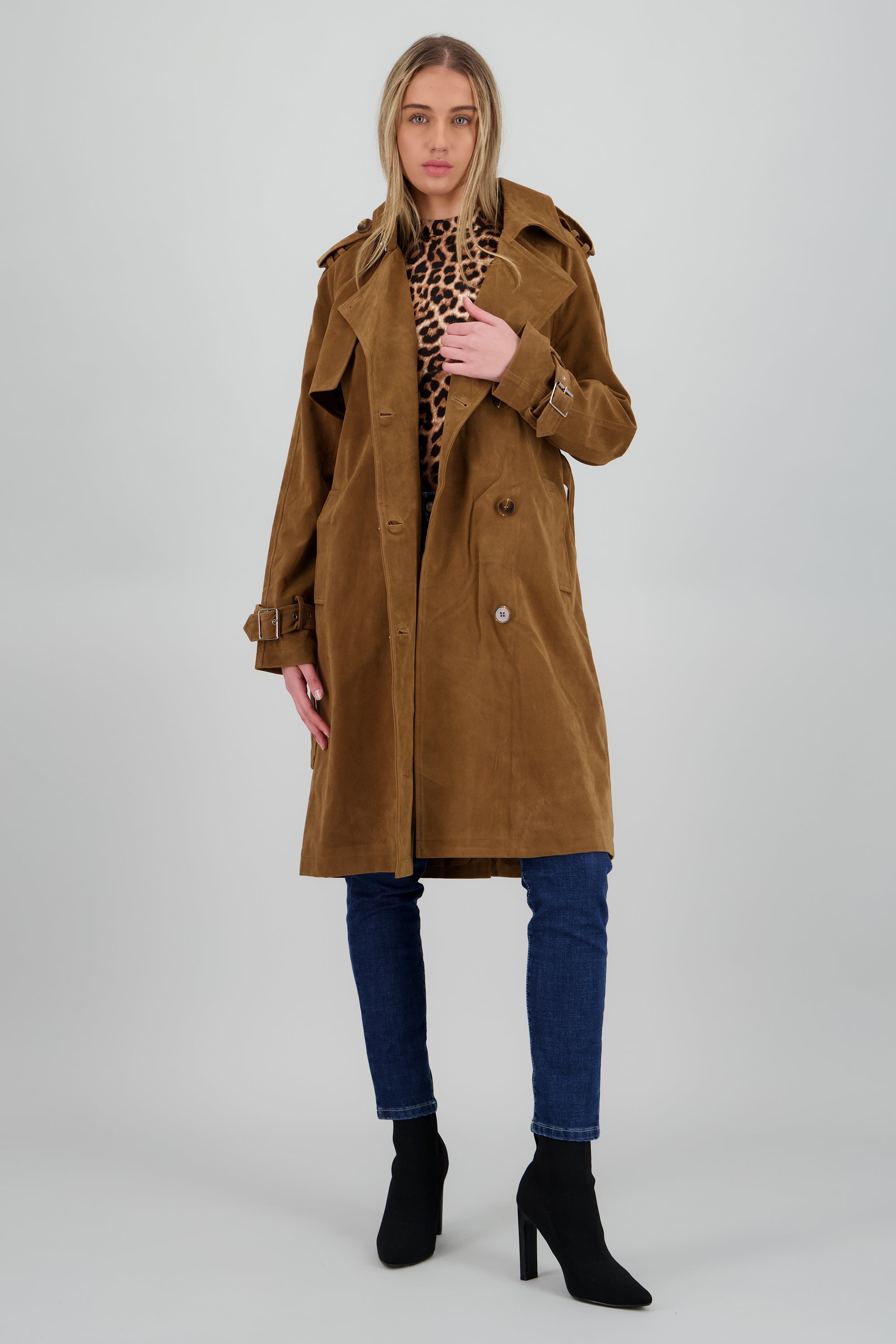 Gabardina larga suede CAMELLO