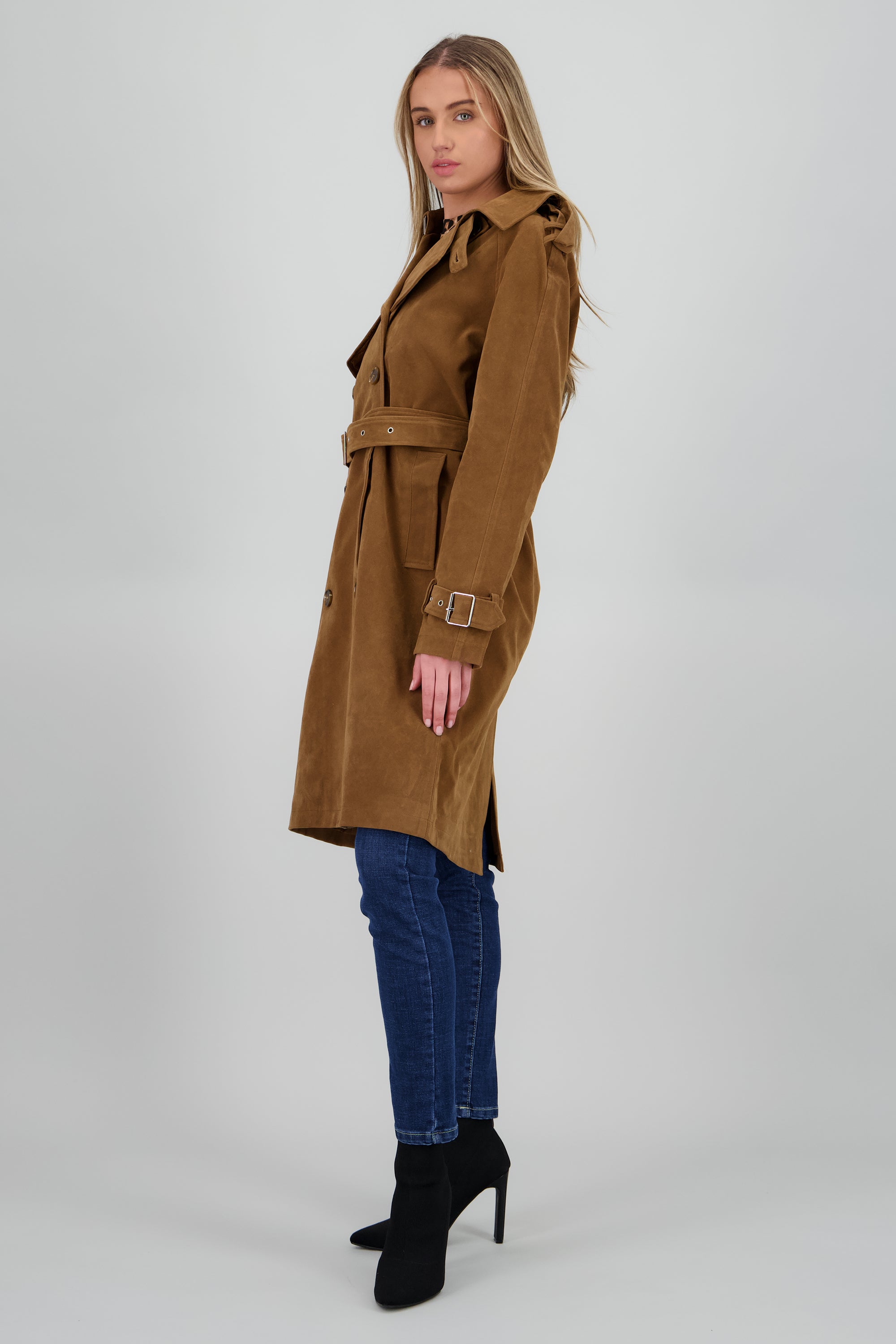 Gabardina larga suede CAMELLO