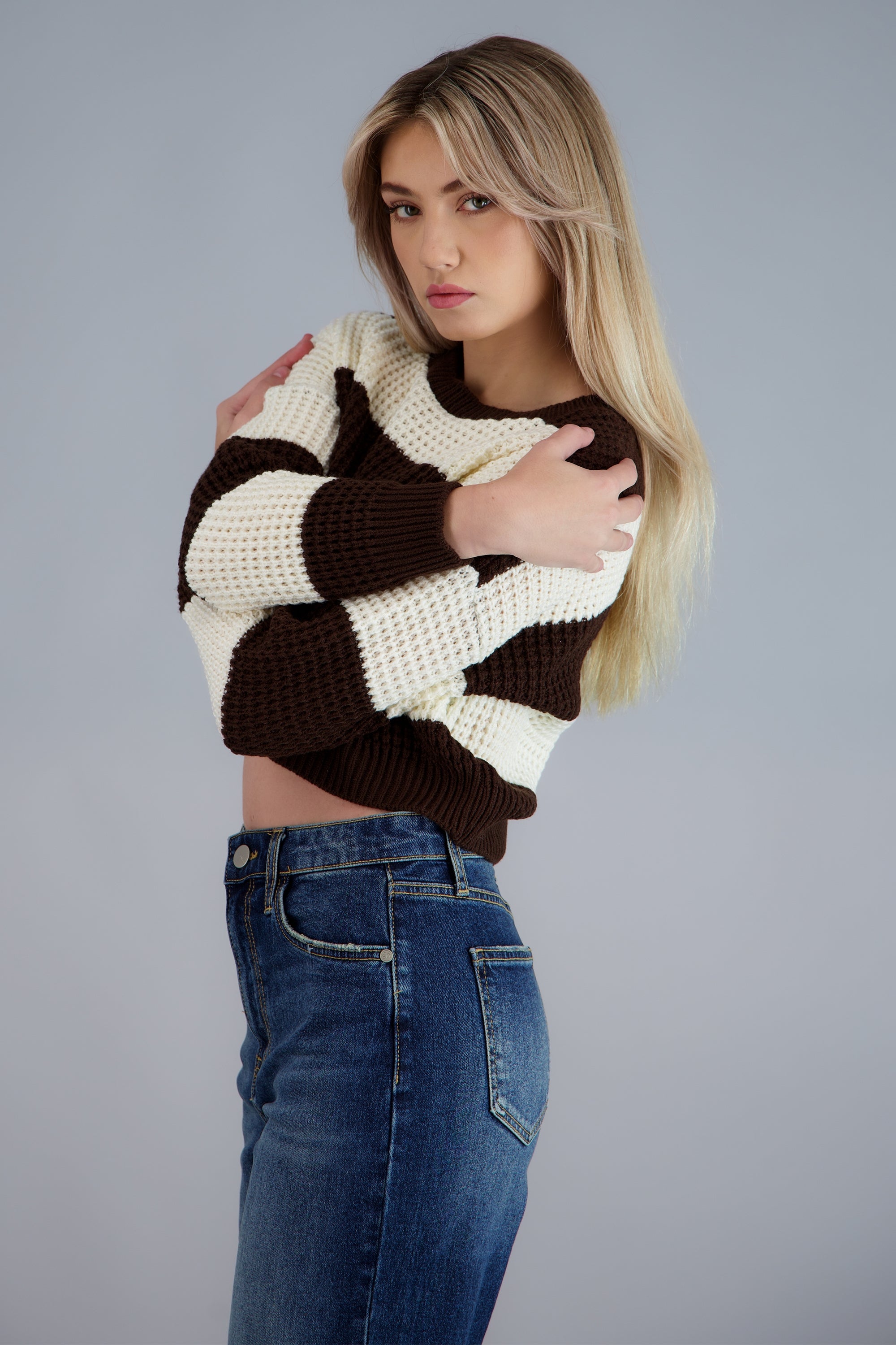 Sueter tejido ancho lineas CHOCOLATE