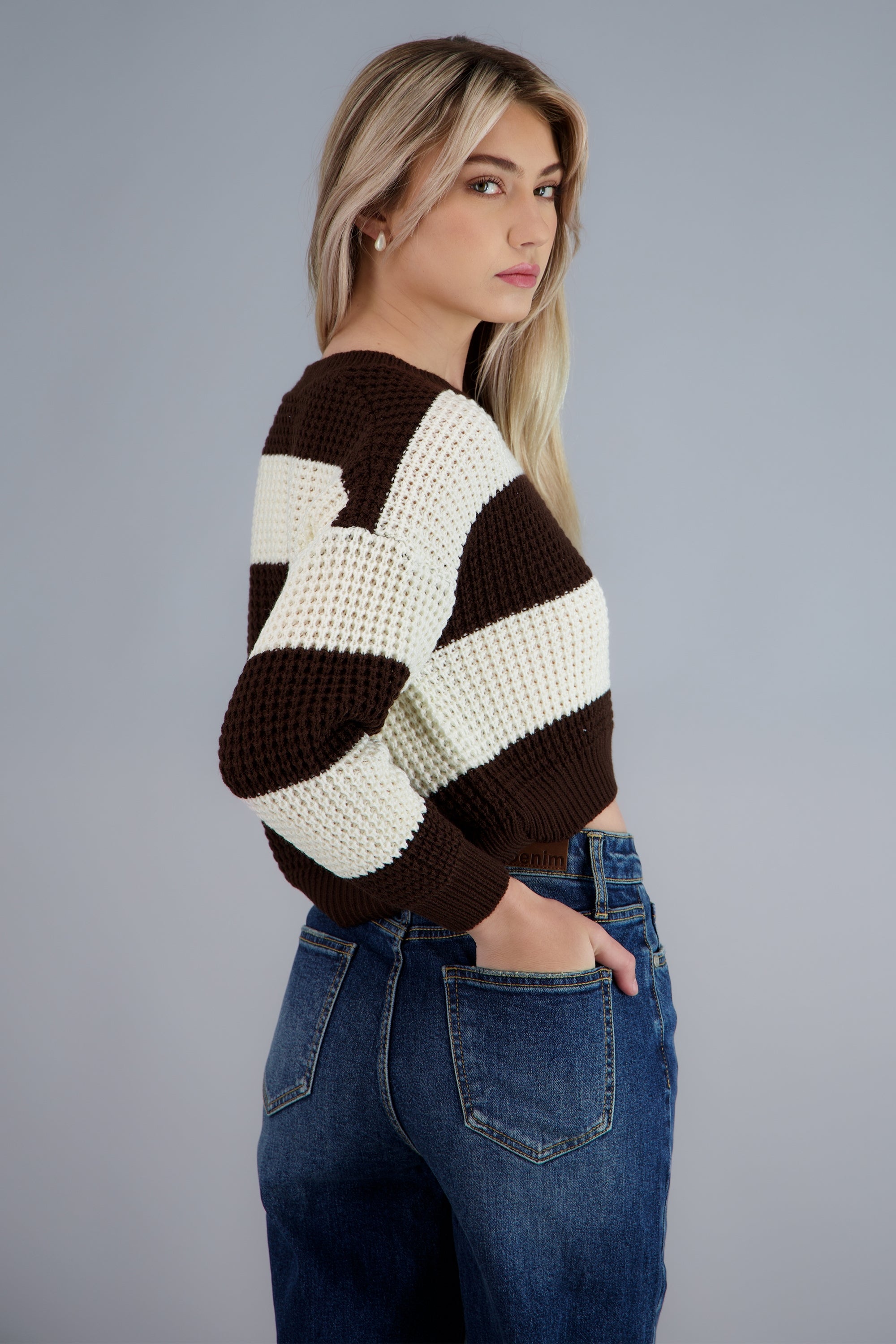 Sueter tejido ancho lineas CHOCOLATE