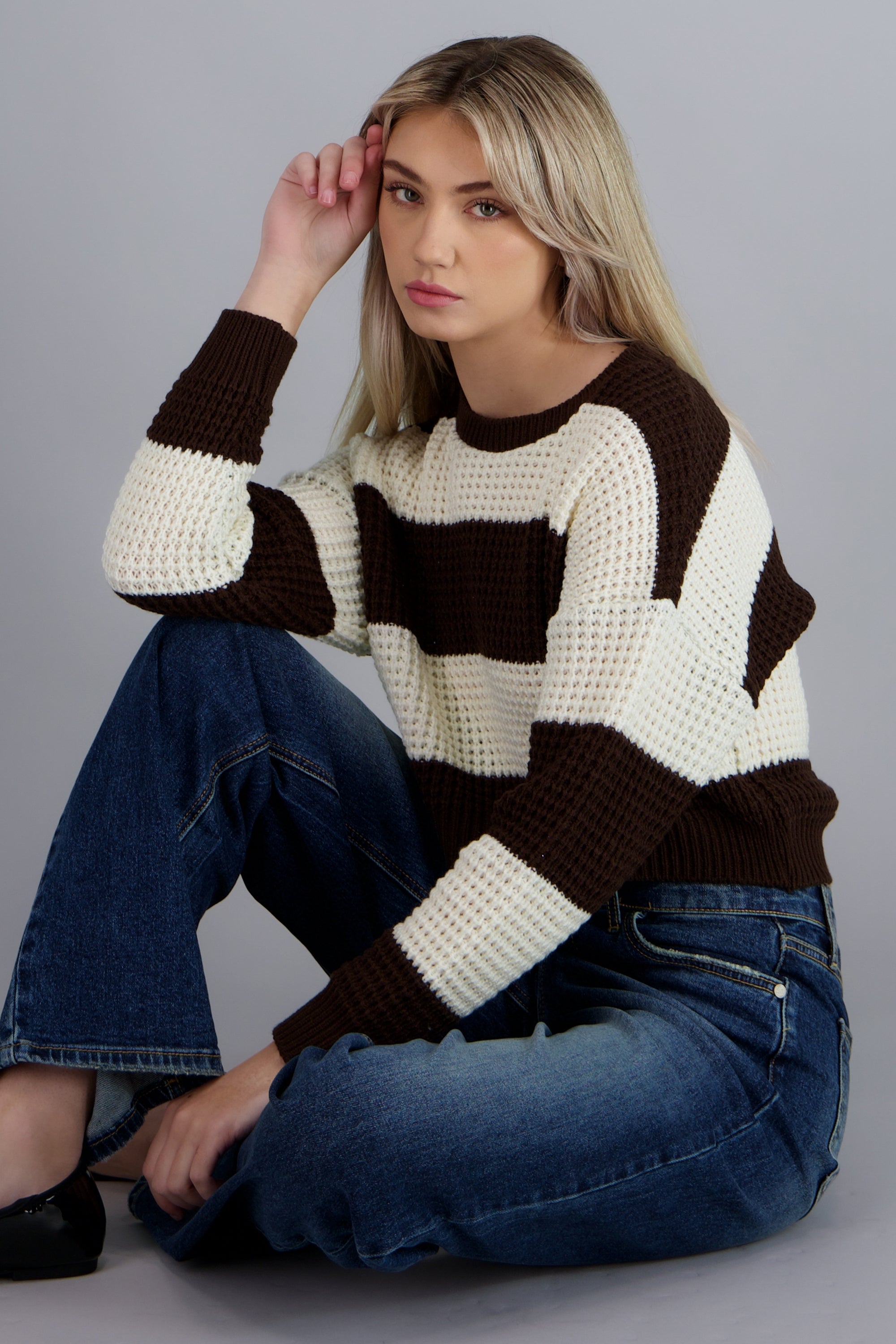 Sueter tejido ancho lineas CHOCOLATE