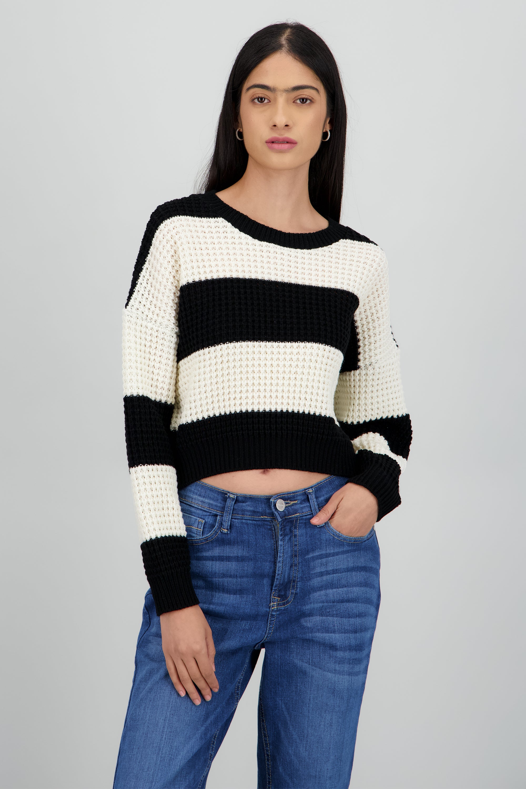 Sueter tejido ancho lineas NEGRO