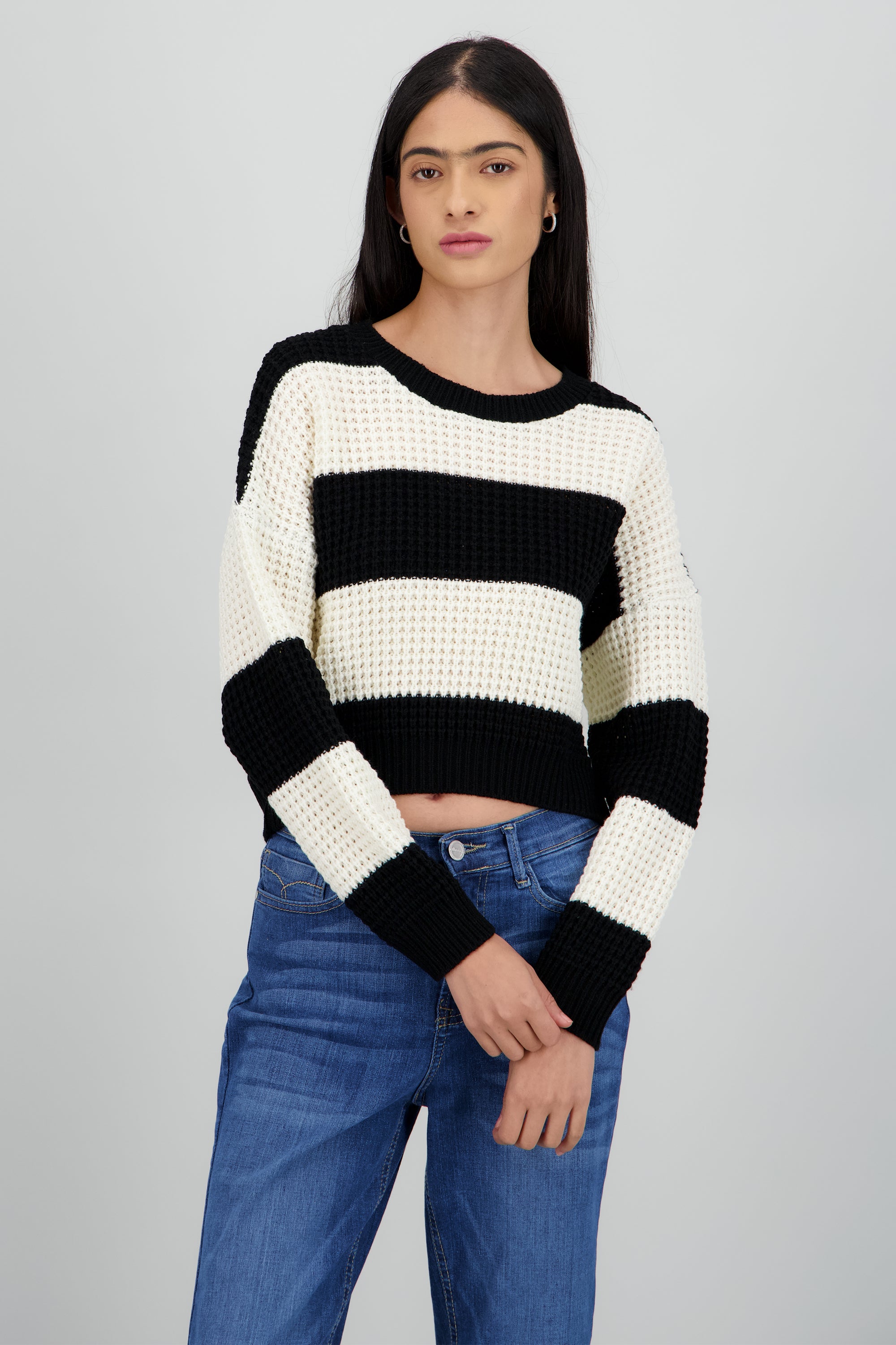 Sueter tejido ancho lineas NEGRO