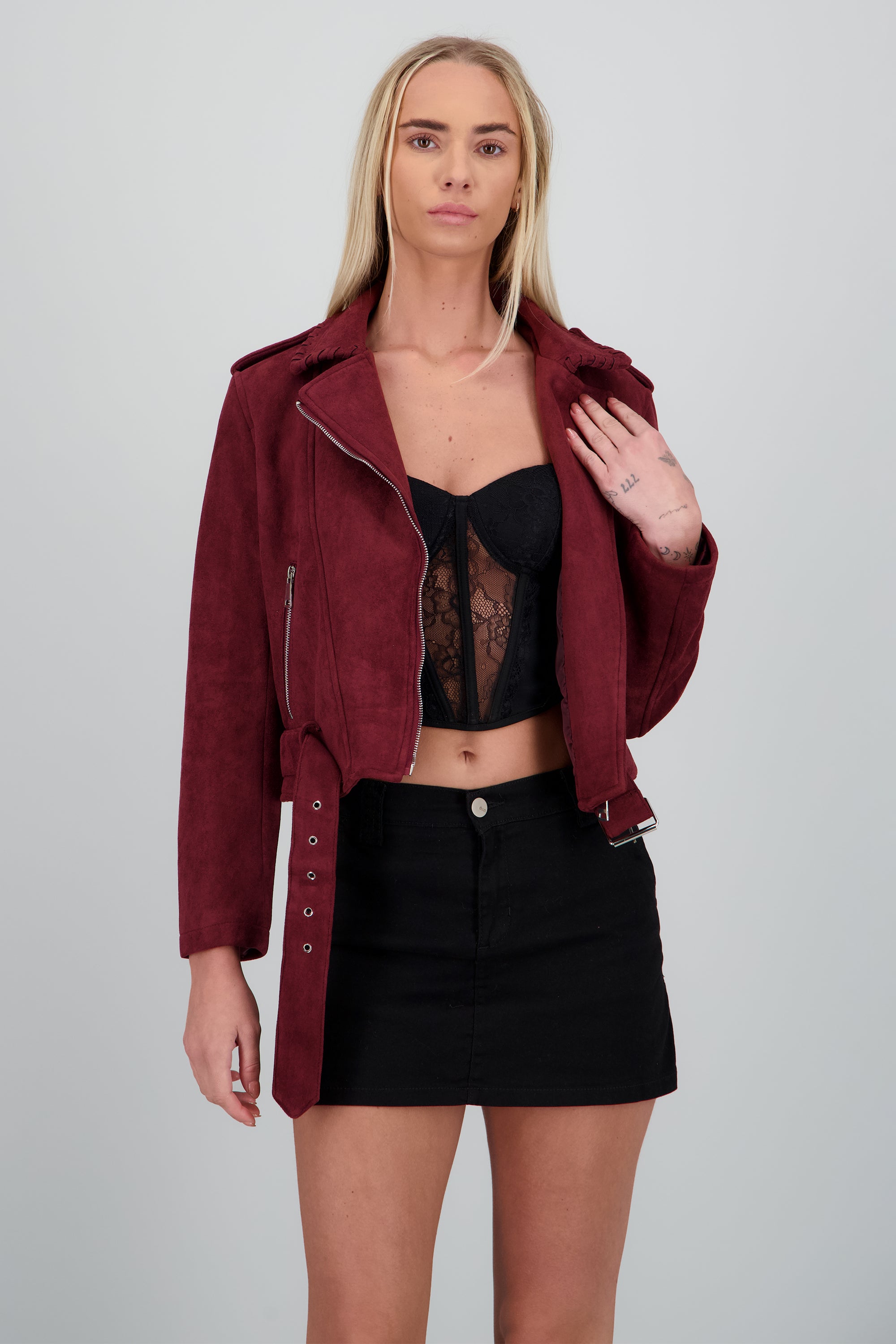 Biker cruzada suede CIRUELA