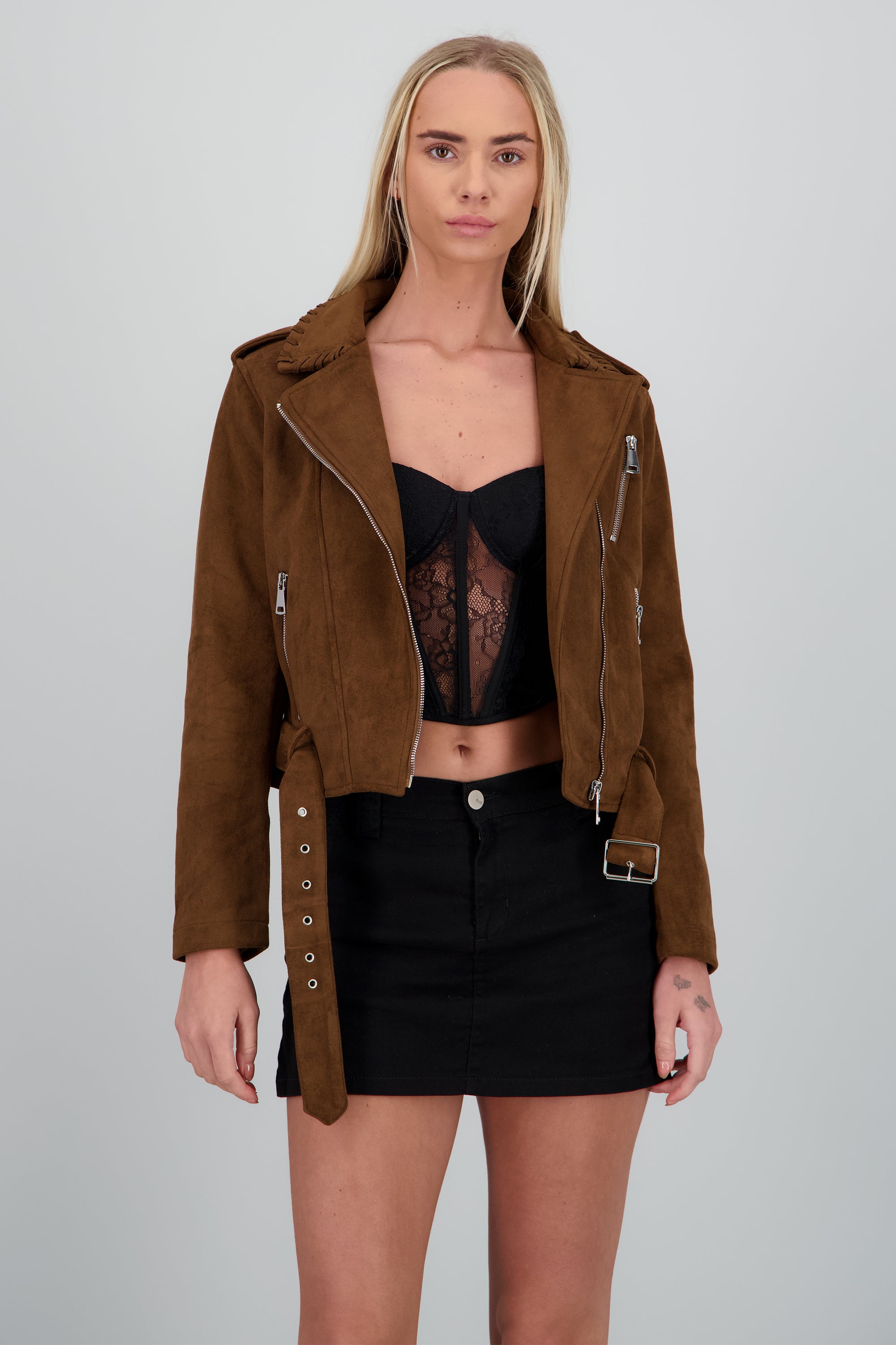 Biker cruzada suede CAFE