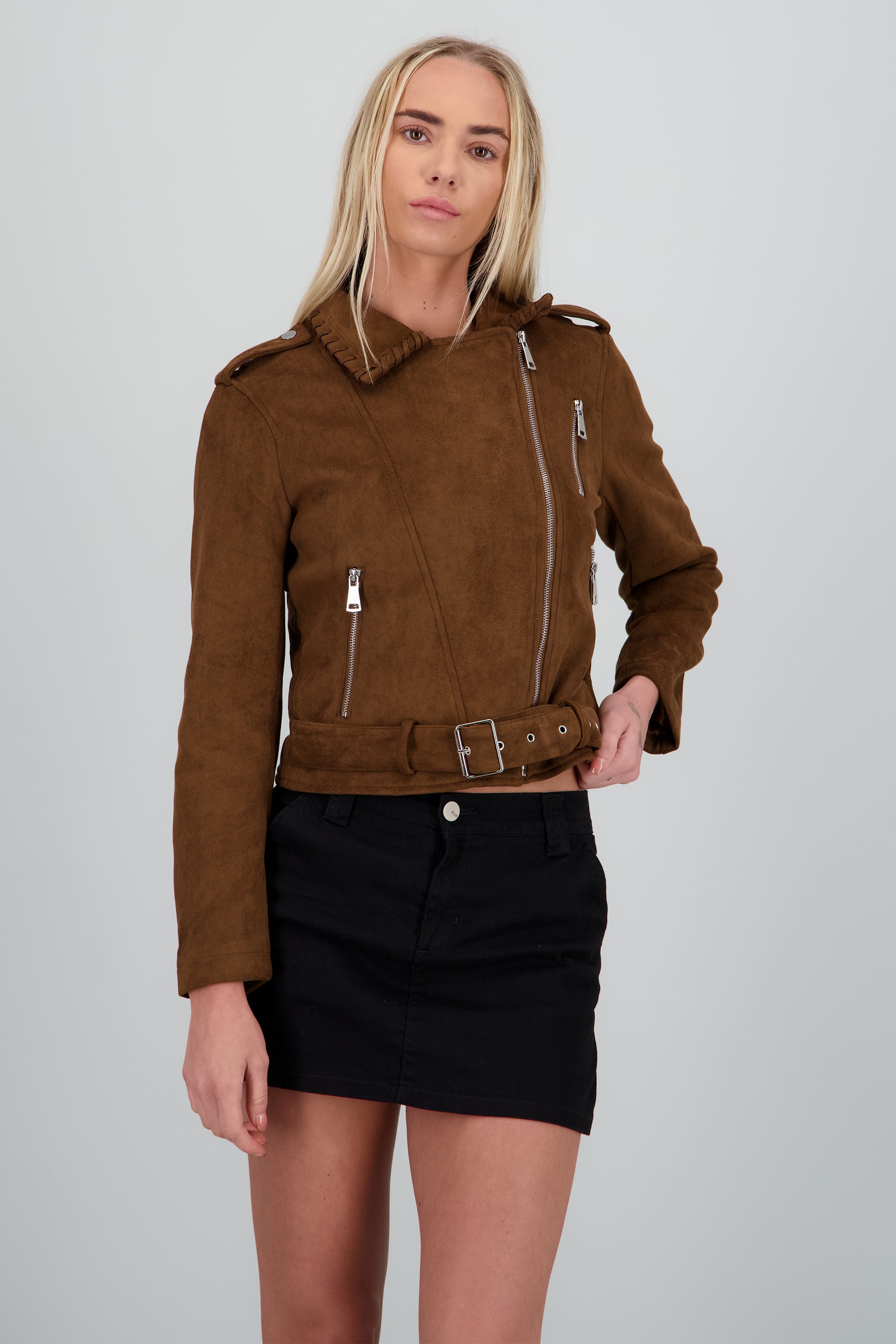 Biker cruzada suede CAFE