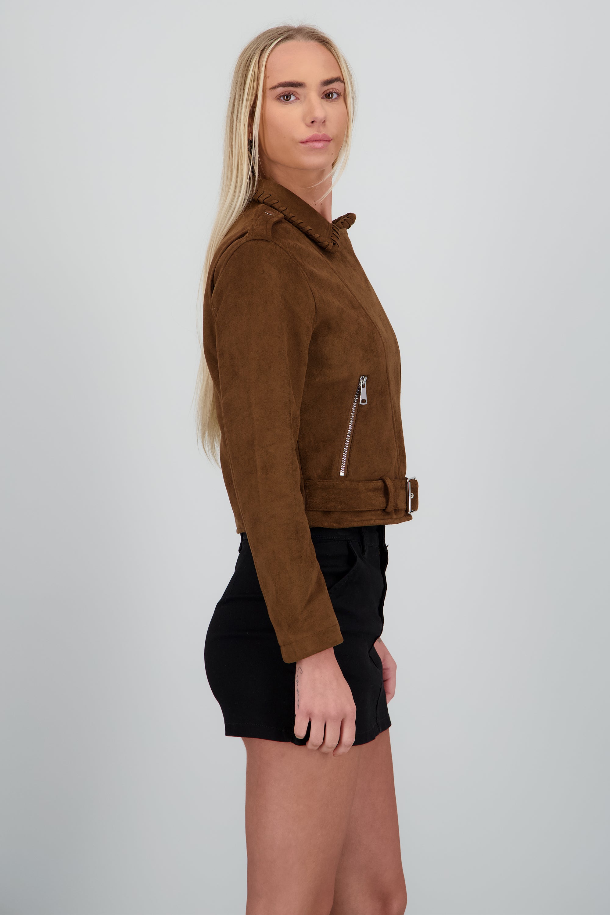 Biker cruzada suede CAFE