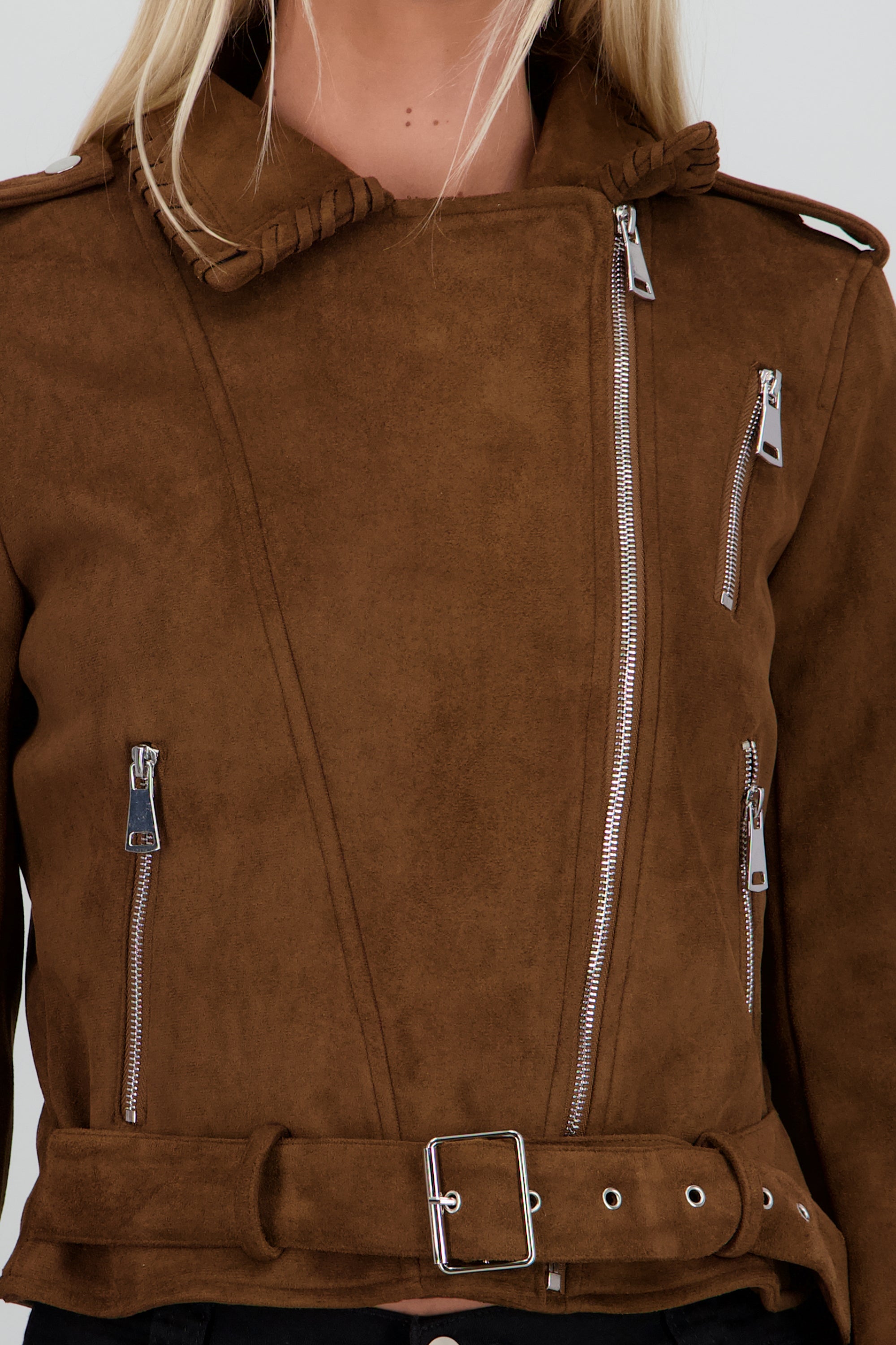 Biker cruzada suede CAFE