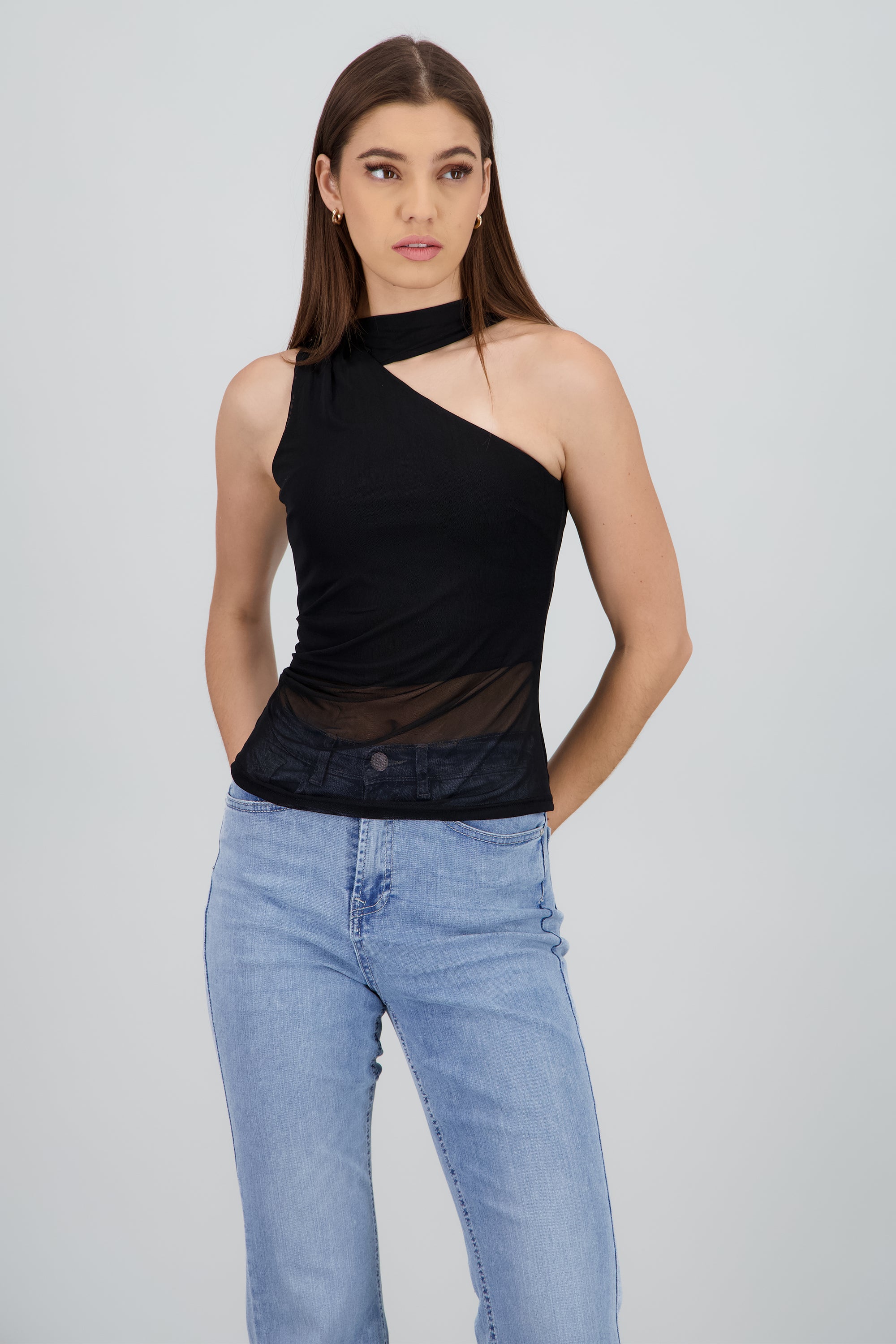 Blusa mesh asimétrica NEGRO