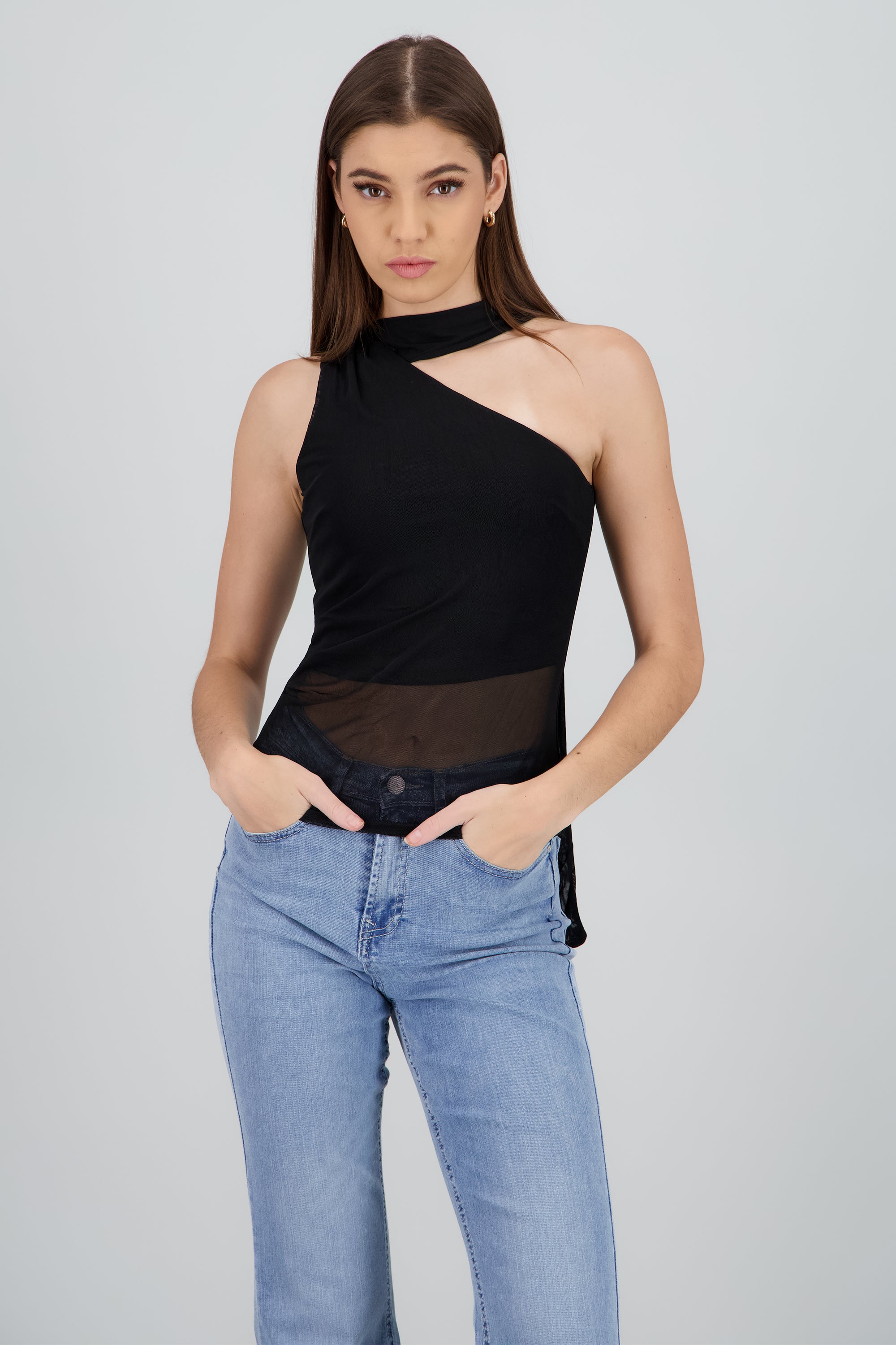 Blusa mesh asimétrica NEGRO