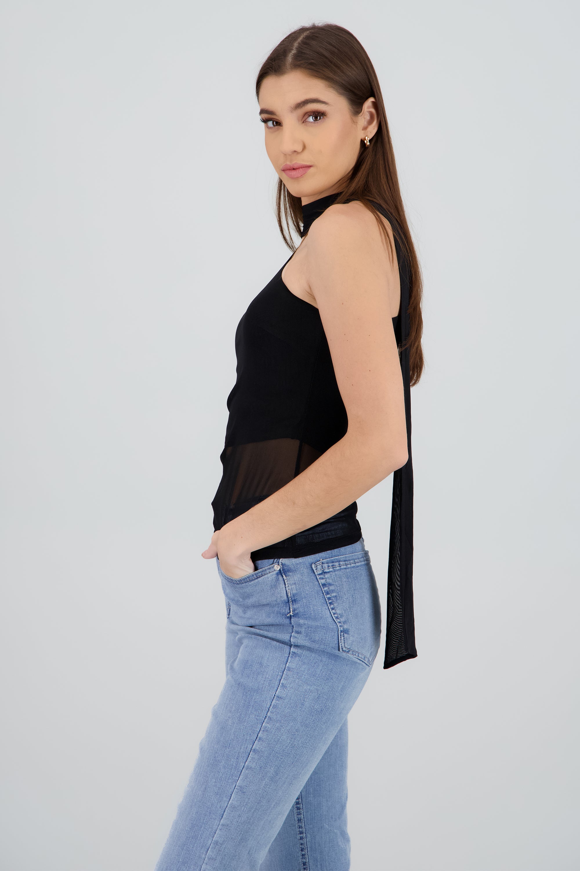 Blusa mesh asimétrica NEGRO