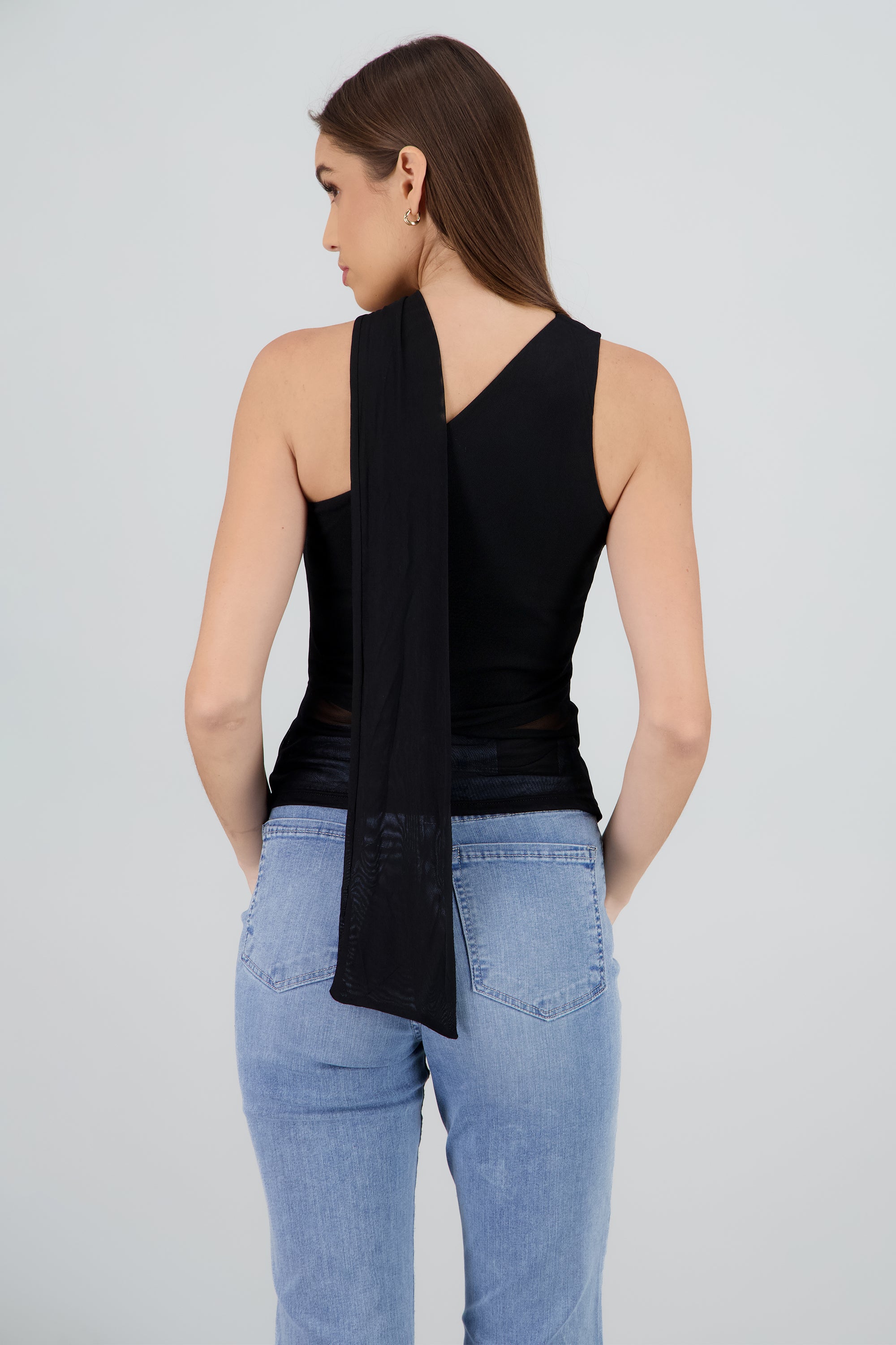 Blusa mesh asimétrica NEGRO