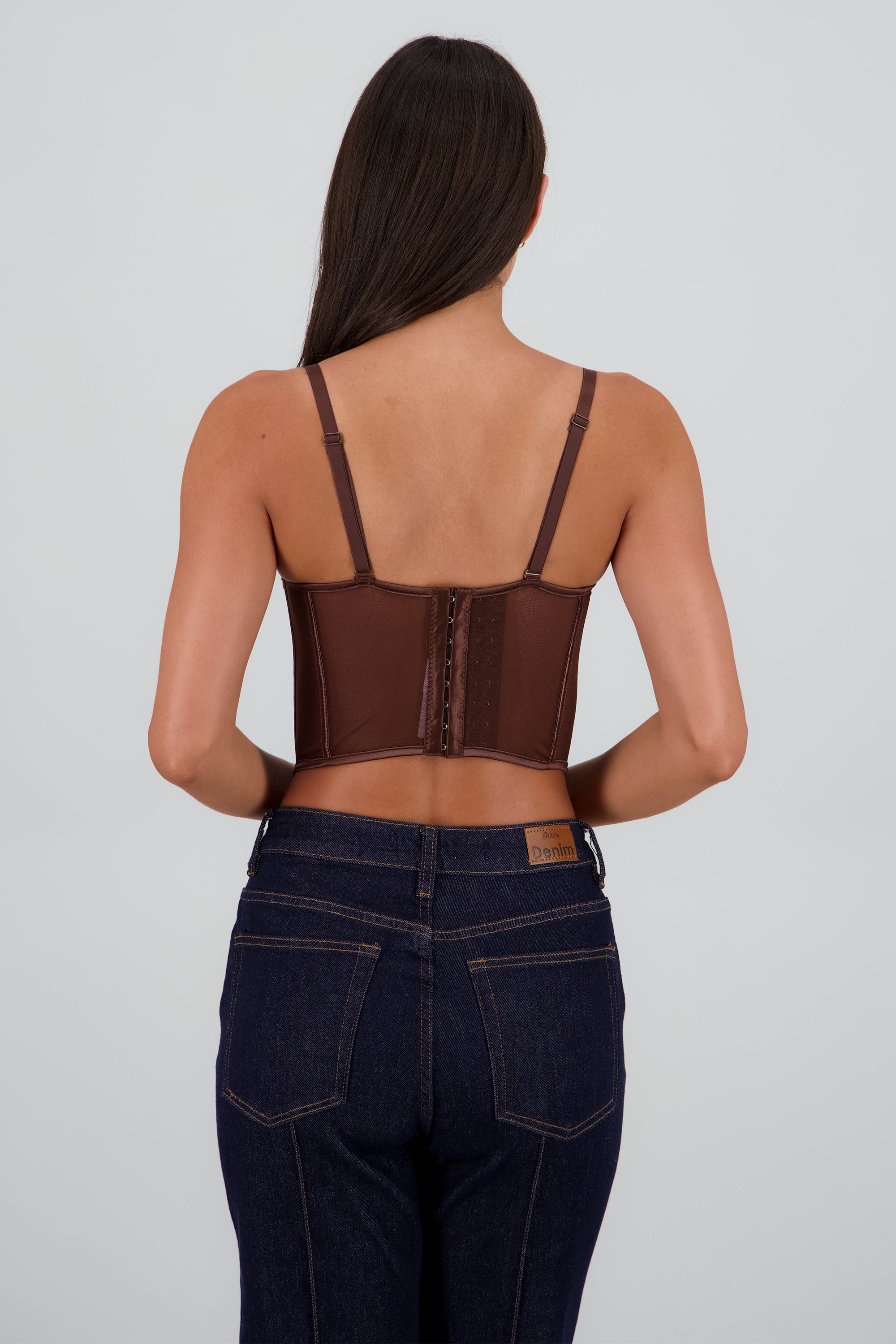 Corset mesh detalle drapeado copas CHOCOLATE