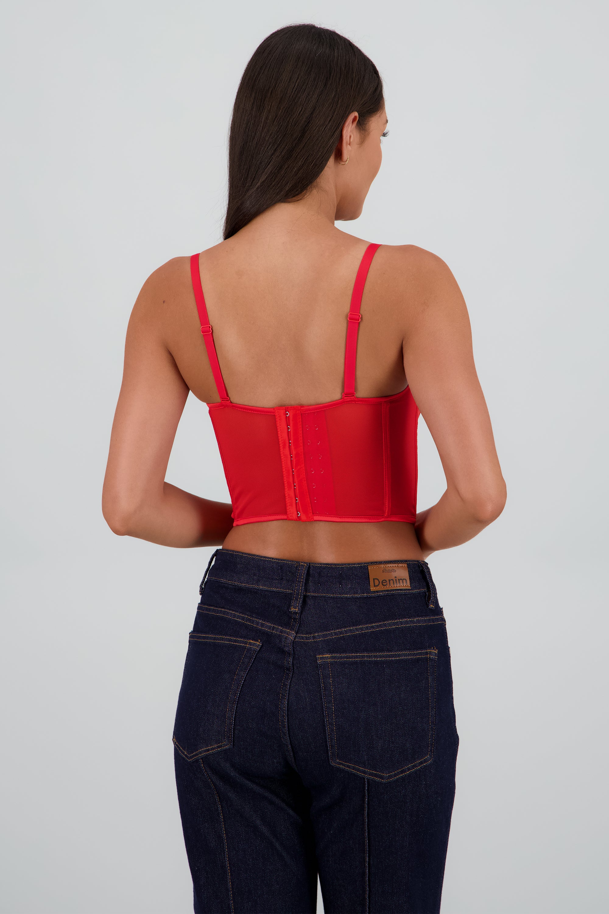 Corset mesh detalle drapeado copas ROJO