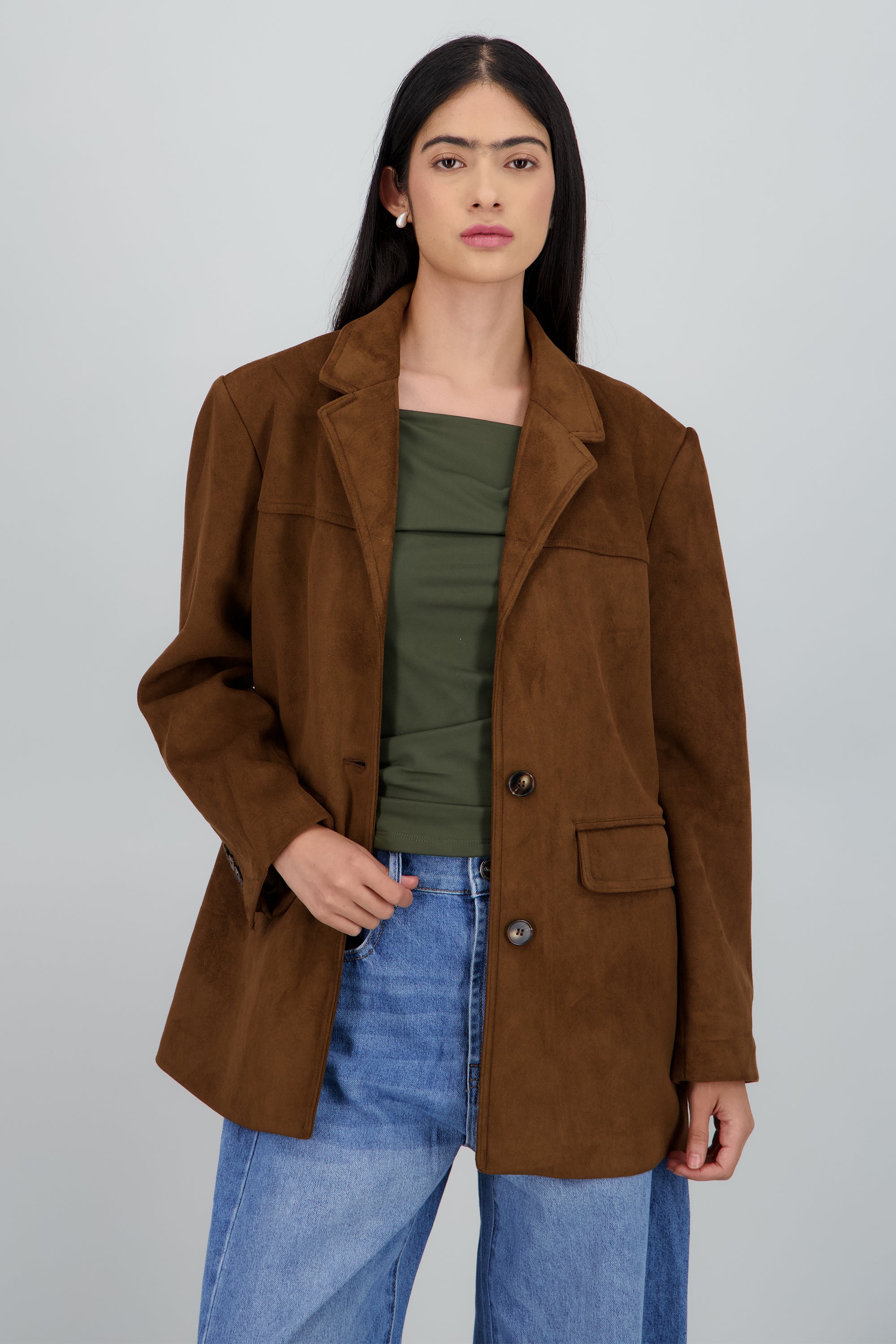 Saco oversized detalle tela CAFE