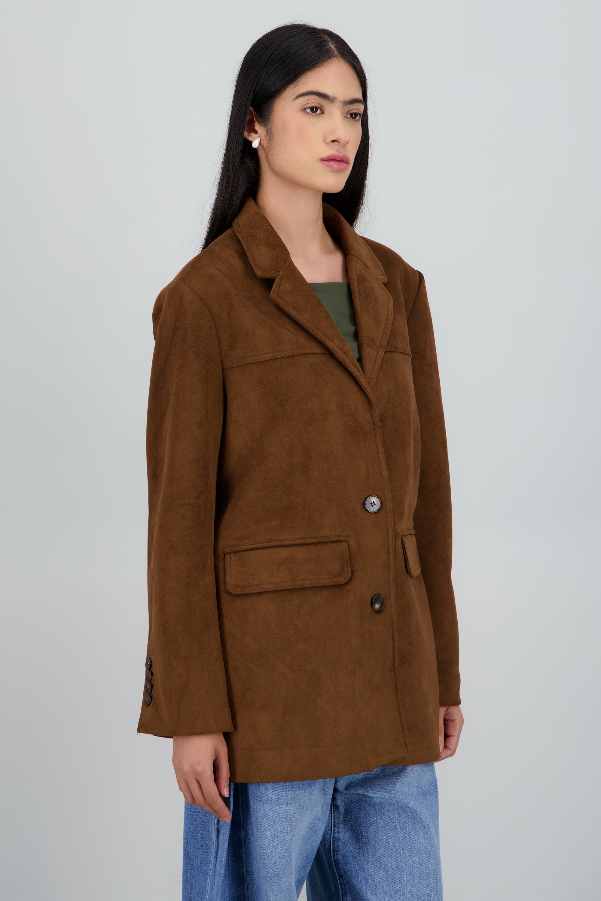 Saco oversized detalle tela CAFE