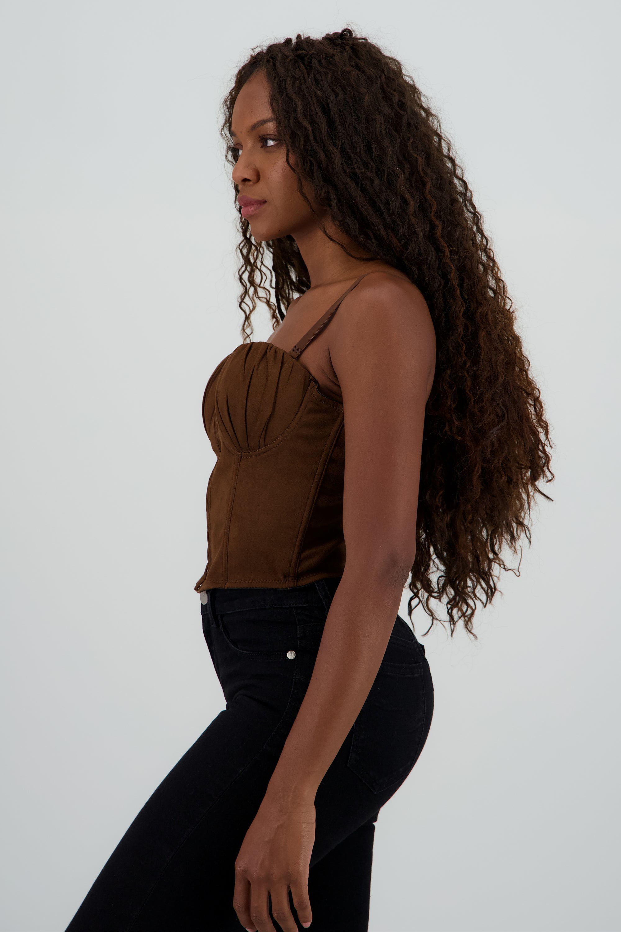 Corset de suede detalle plisado en copas CAFE