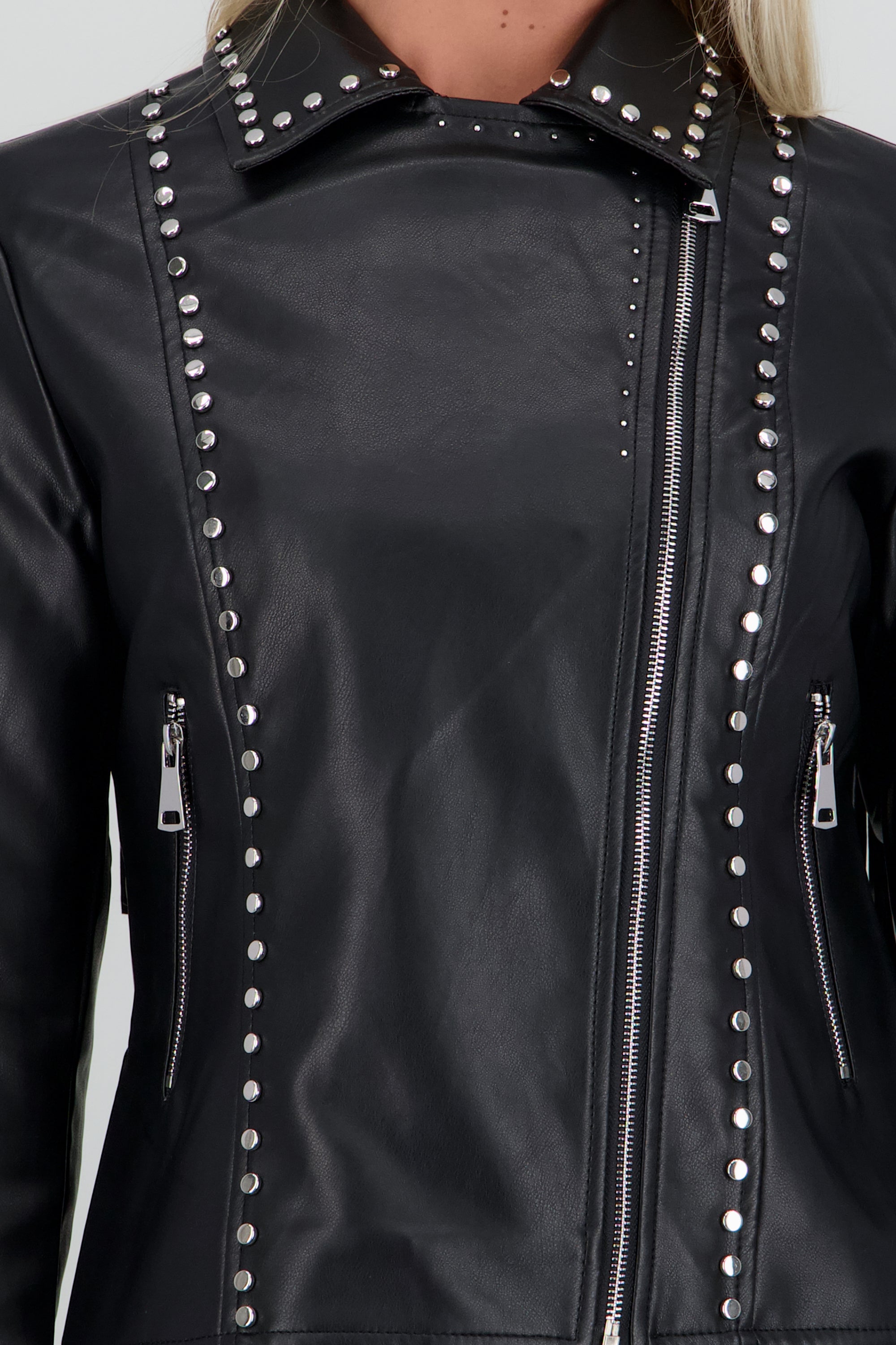 Chamarra cruzada pu fringe NEGRO