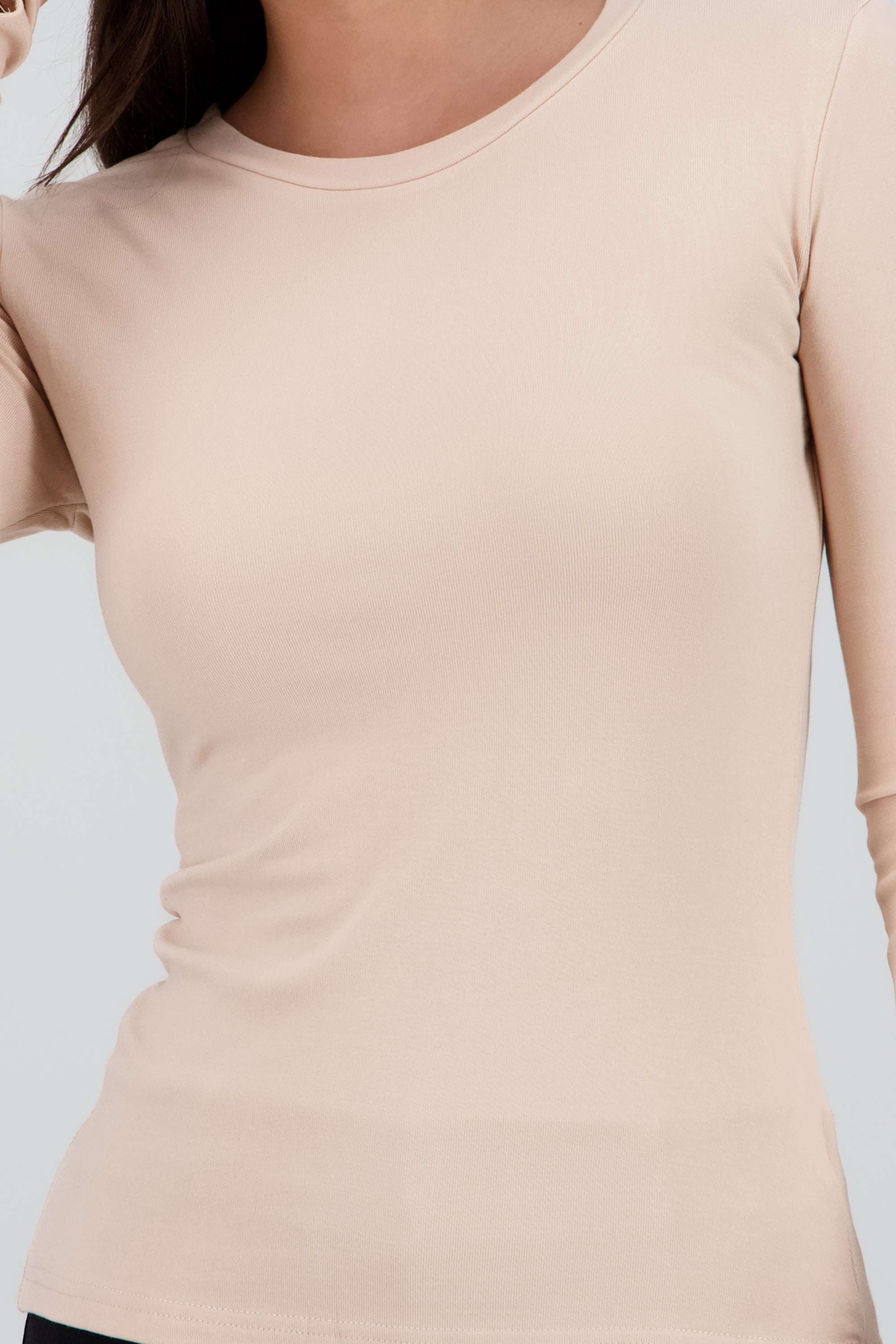 Top manga larga liso cuello redondo BEIGE