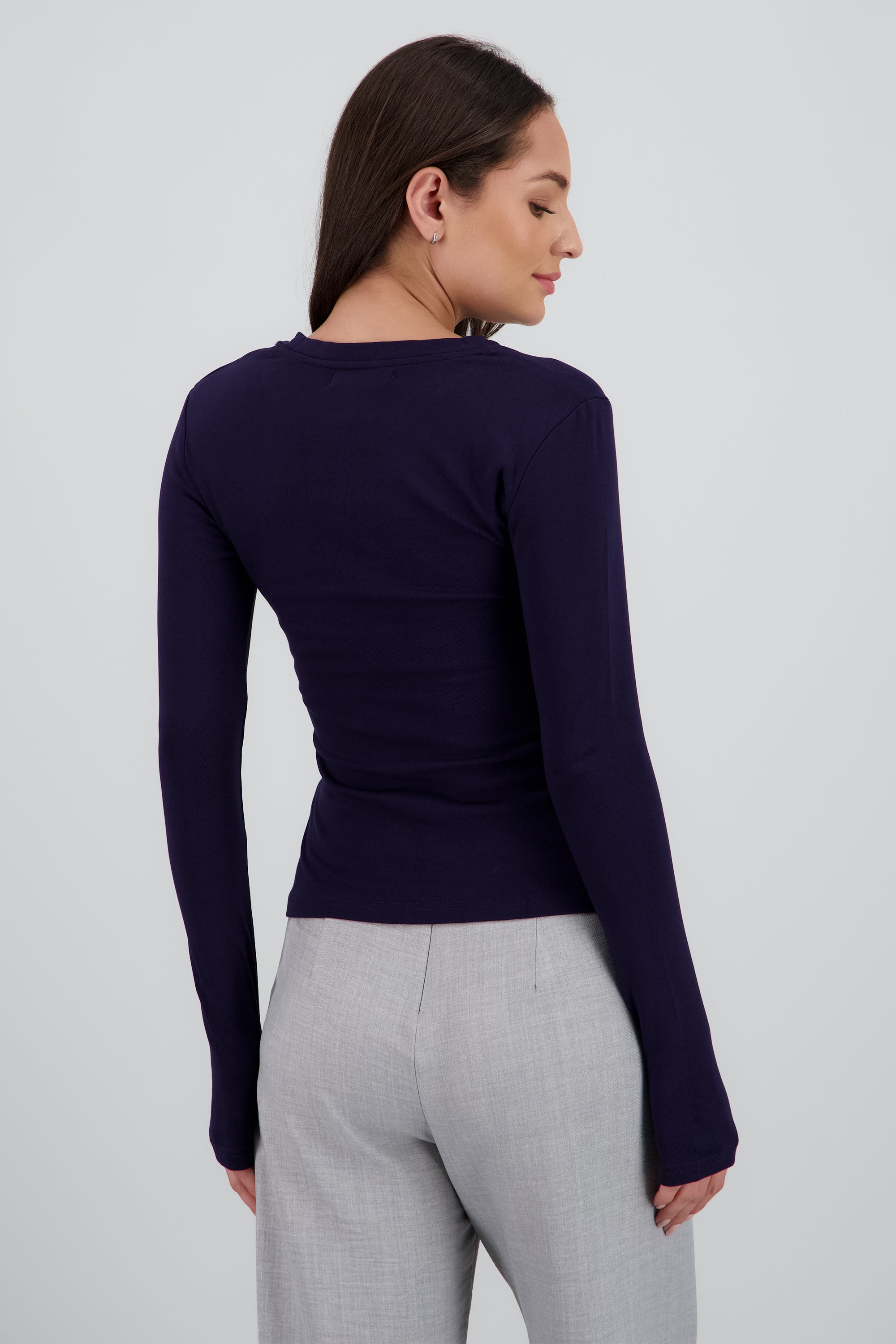 Top manga larga liso cuello redondo AZUL