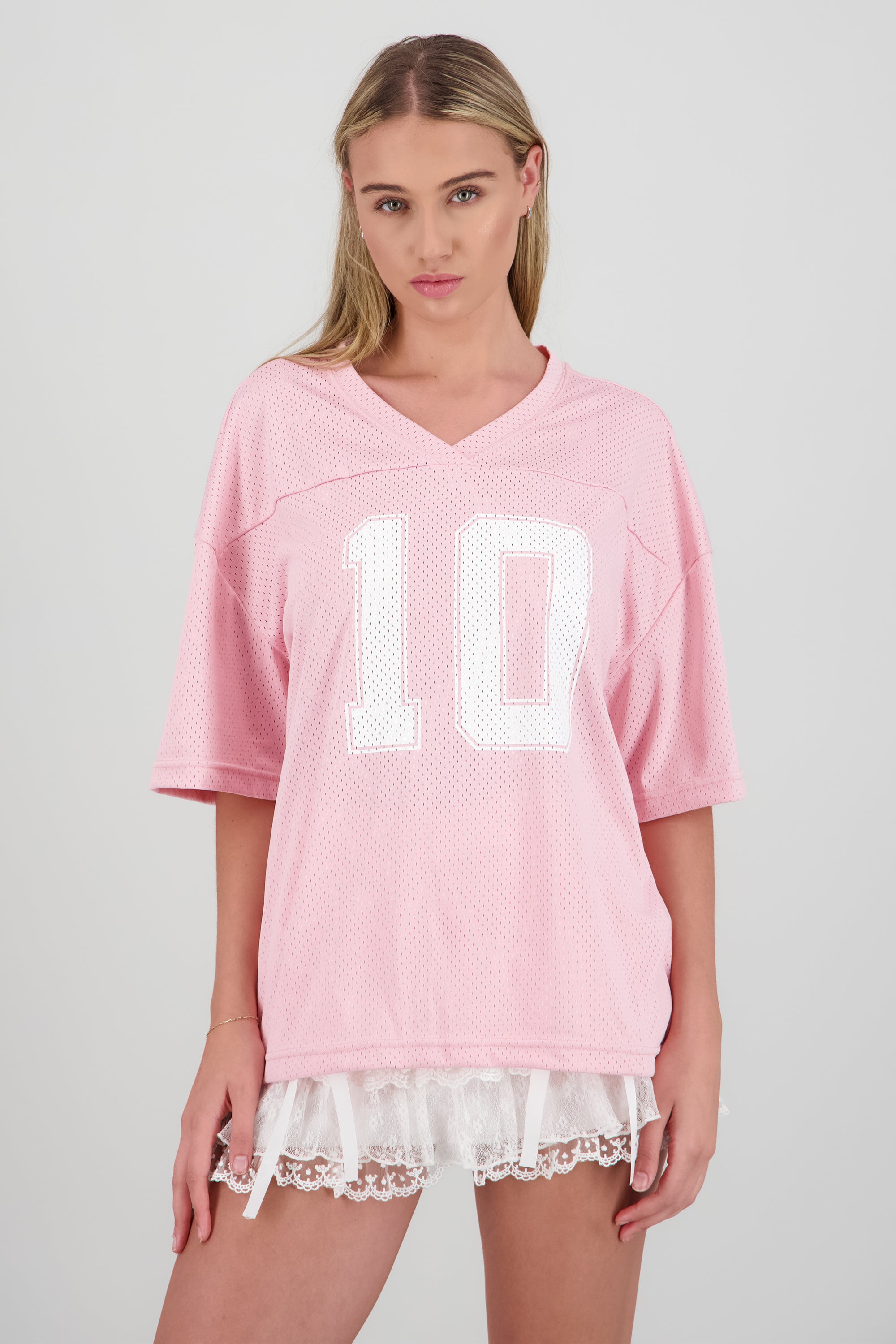 Playera tipo jersey numeros ROSA PASTEL