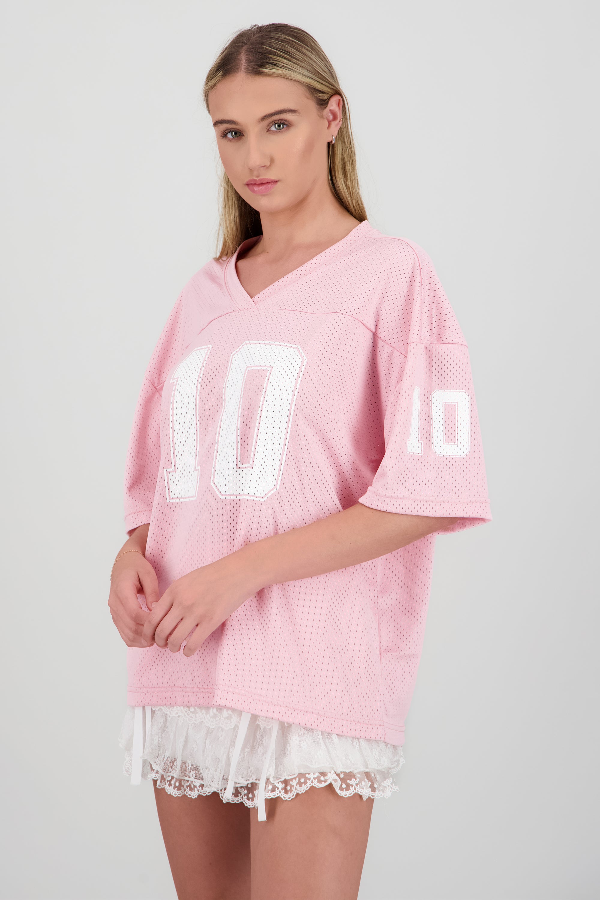 Playera tipo jersey numeros ROSA PASTEL