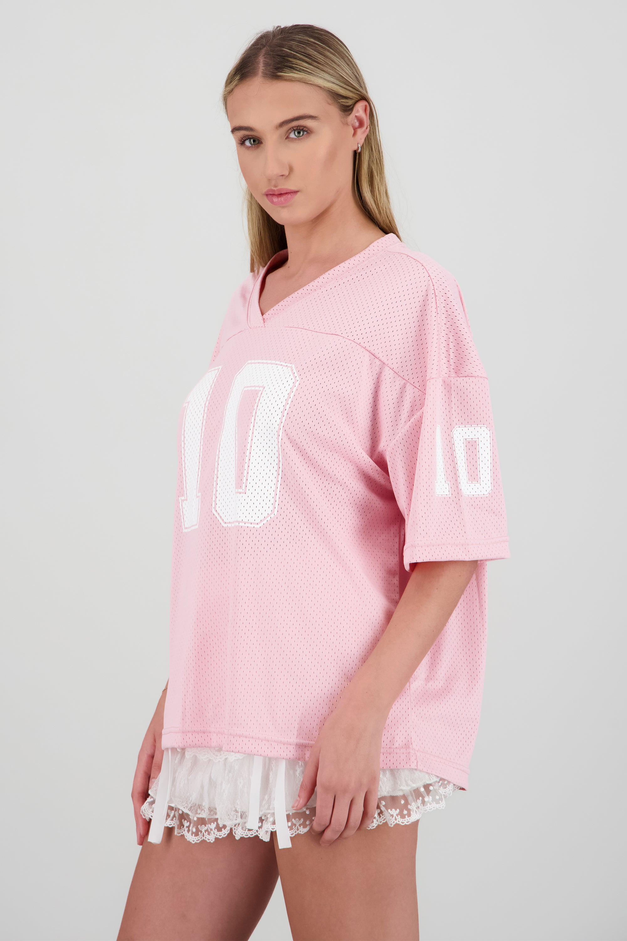 Playera tipo jersey numeros ROSA PASTEL