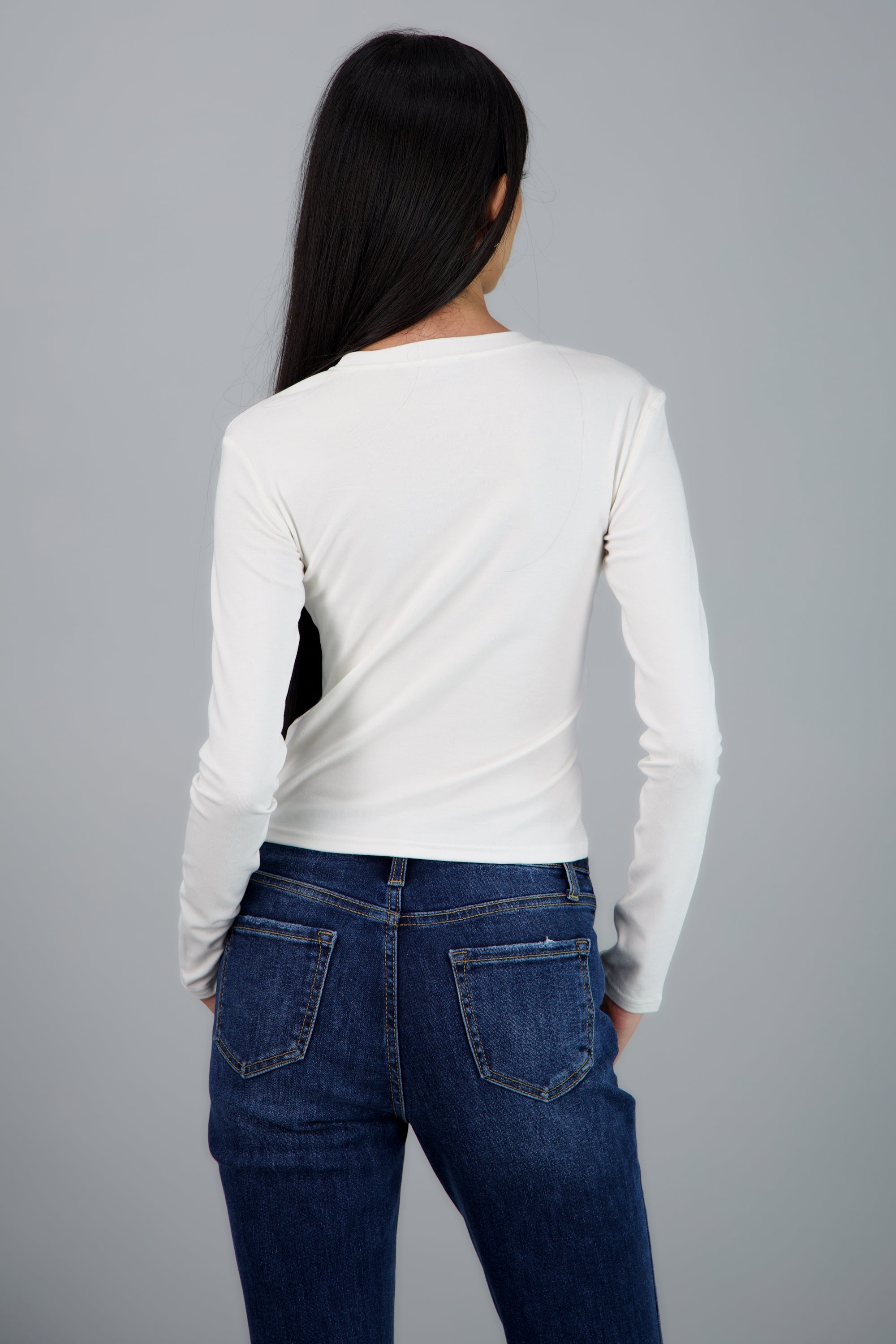 Top escote redondo manga larga BLANCO