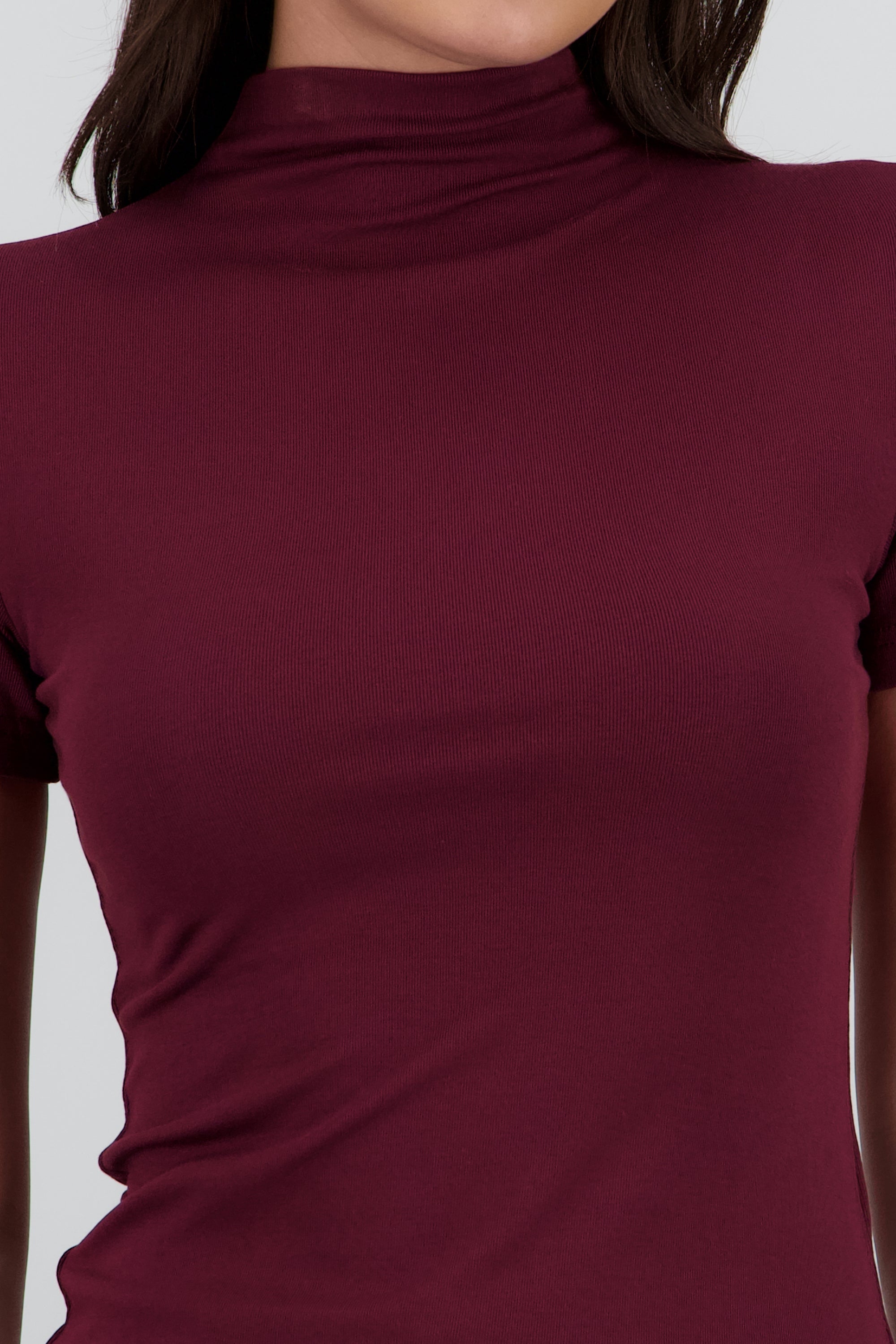 Top manga corta liso cuello alto CIRUELA