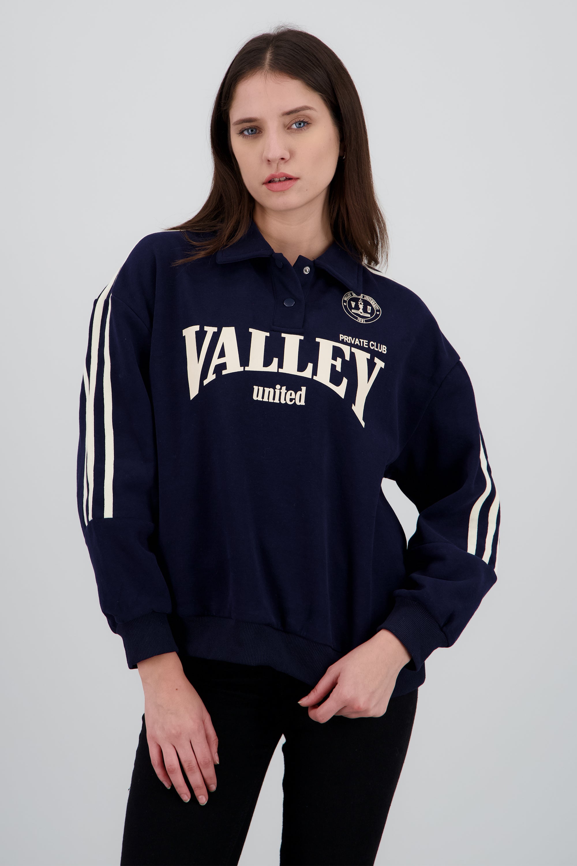 Sudadera estampado valley cuello polo AZUL