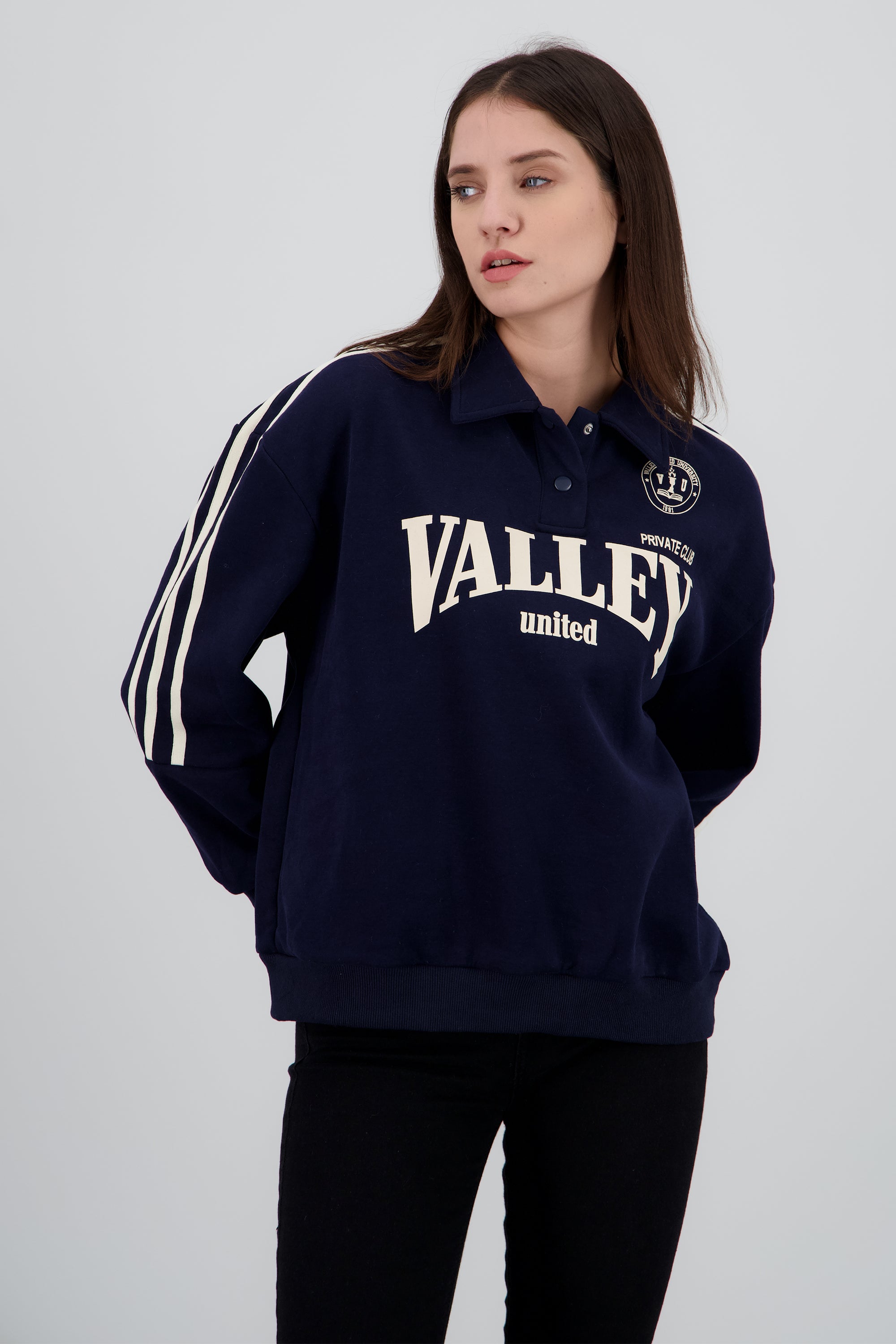 Sudadera estampado valley cuello polo AZUL