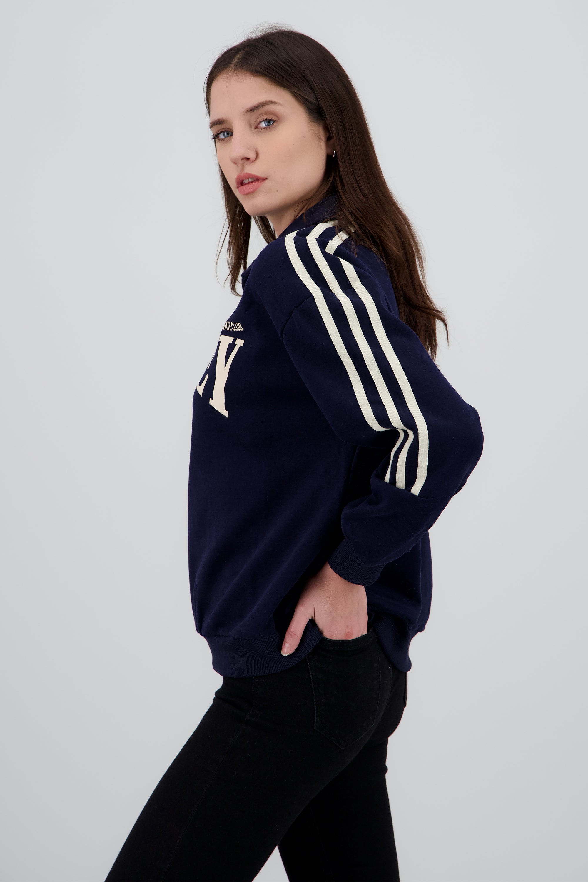 Sudadera estampado valley cuello polo AZUL