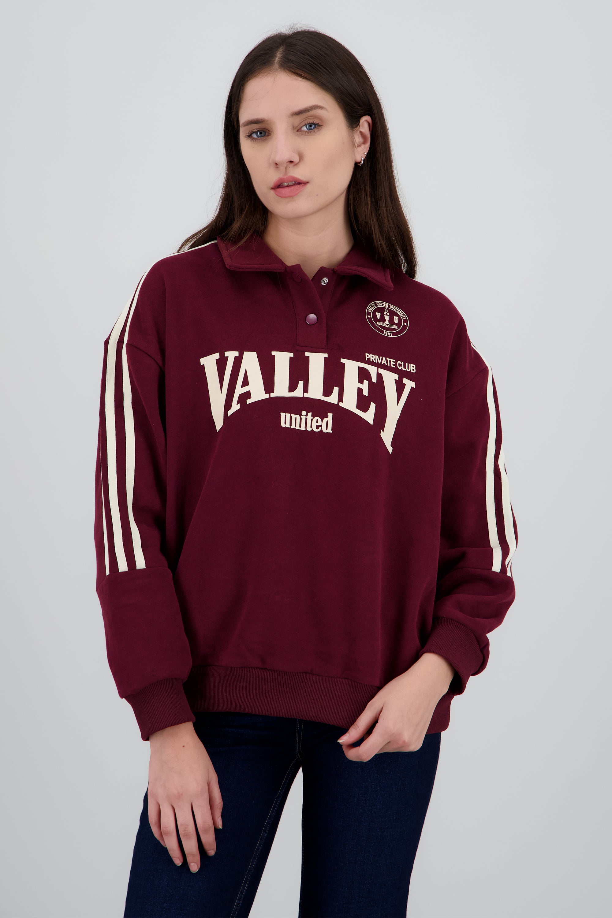 Sudadera estampado valley cuello polo CIRUELA