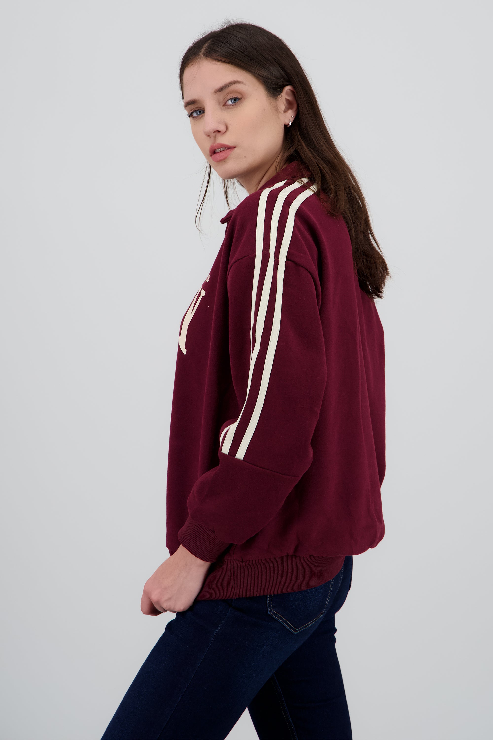 Sudadera estampado valley cuello polo CIRUELA