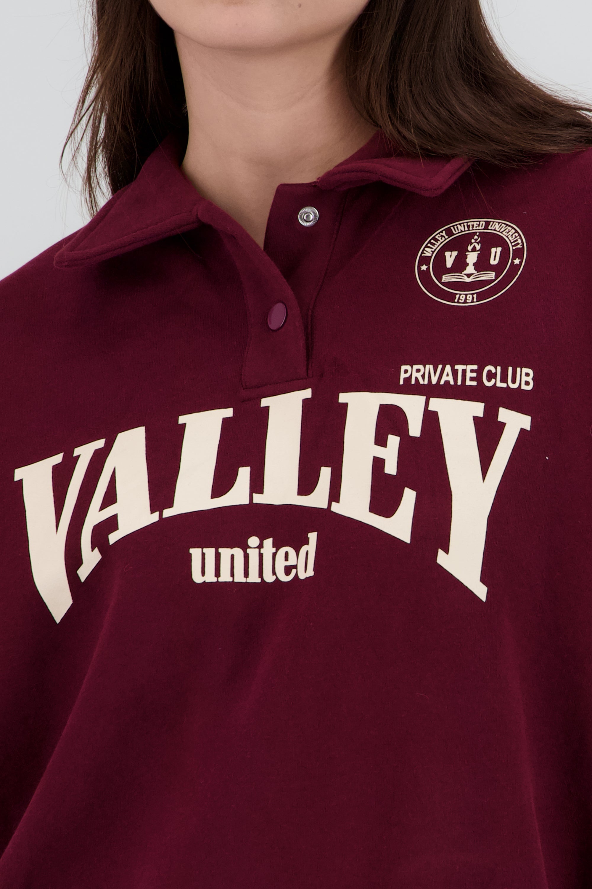 Sudadera estampado valley cuello polo CIRUELA