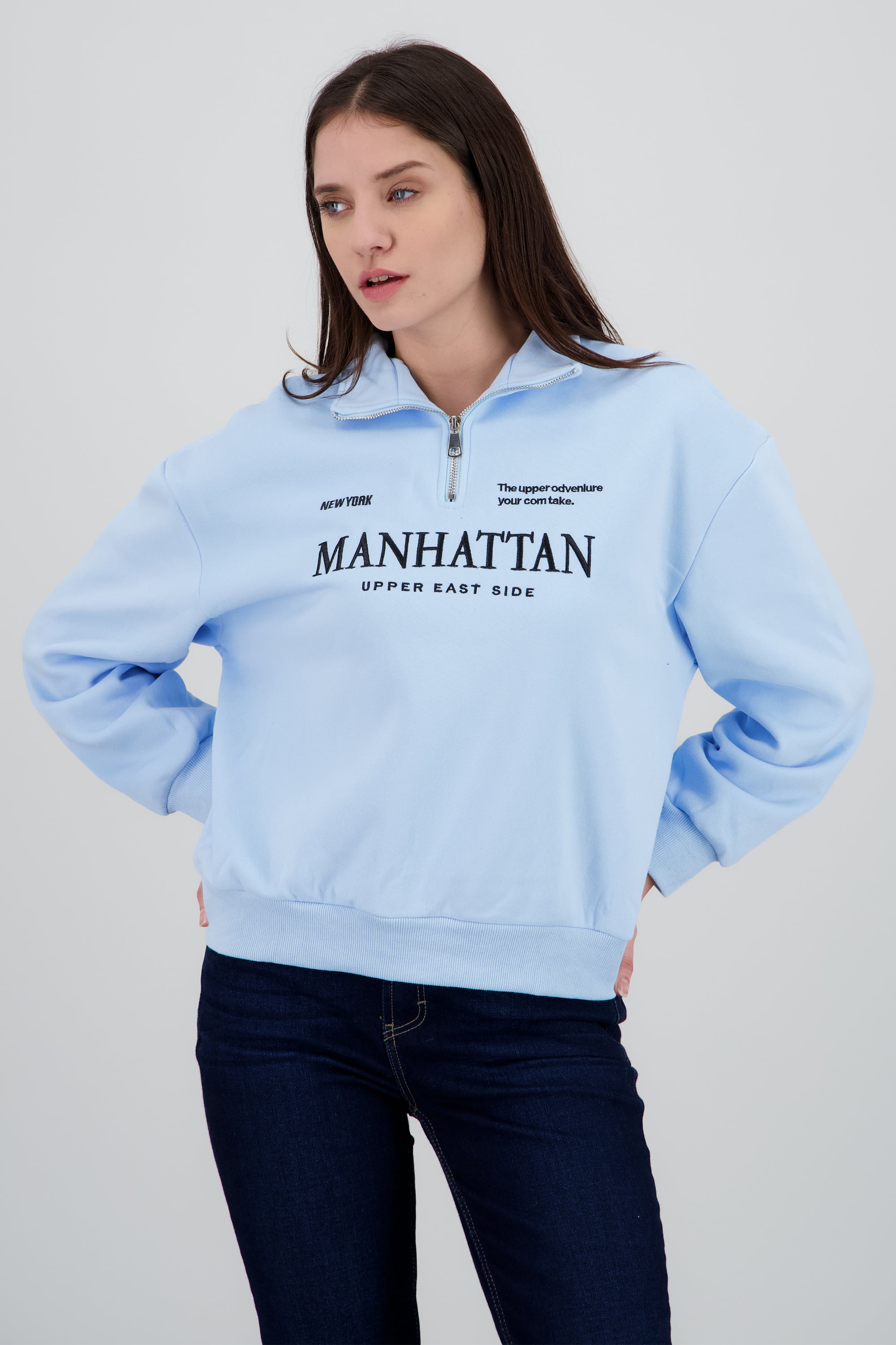 Sudadera manhattan detalle cierre AZUL