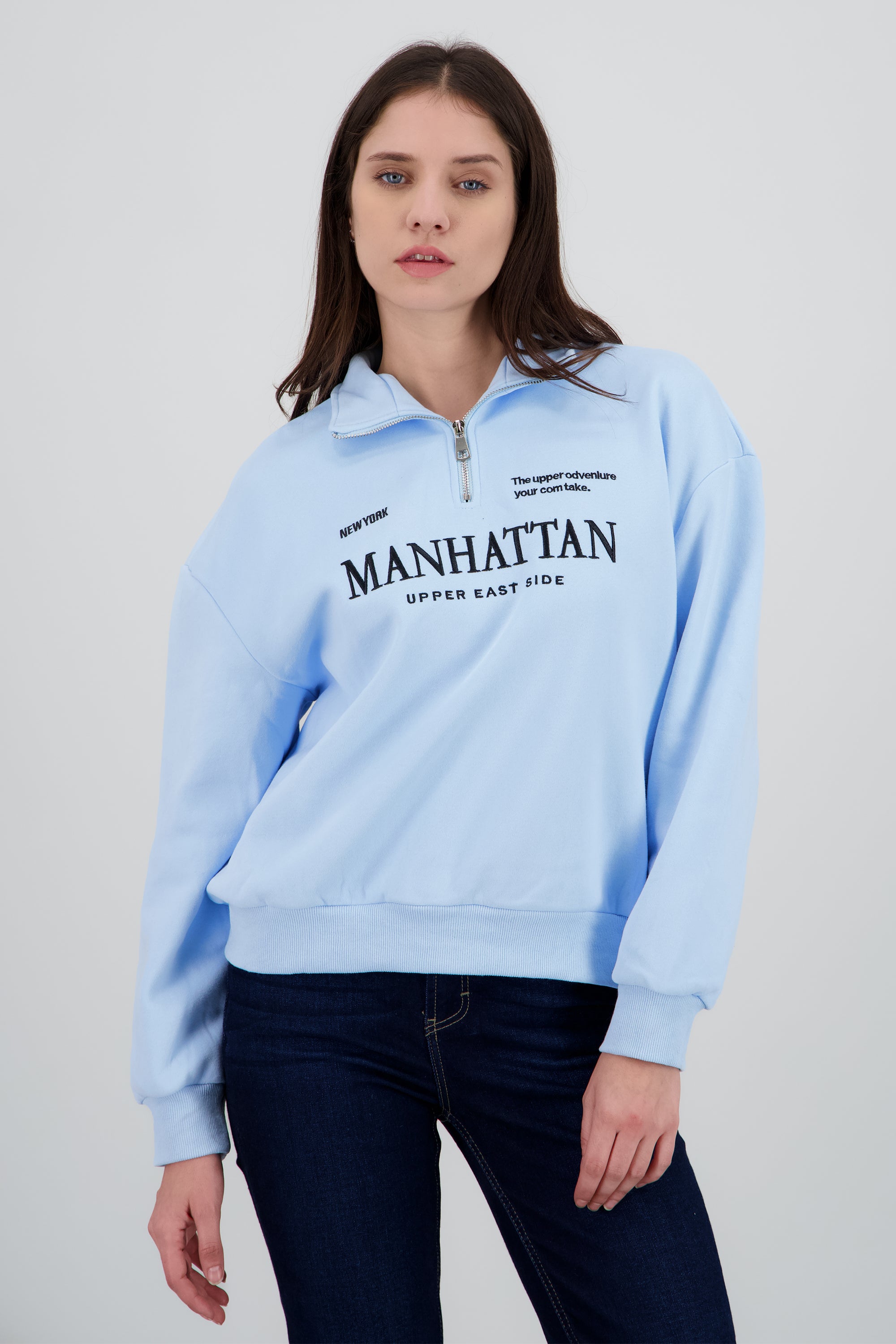 Sudadera manhattan detalle cierre AZUL