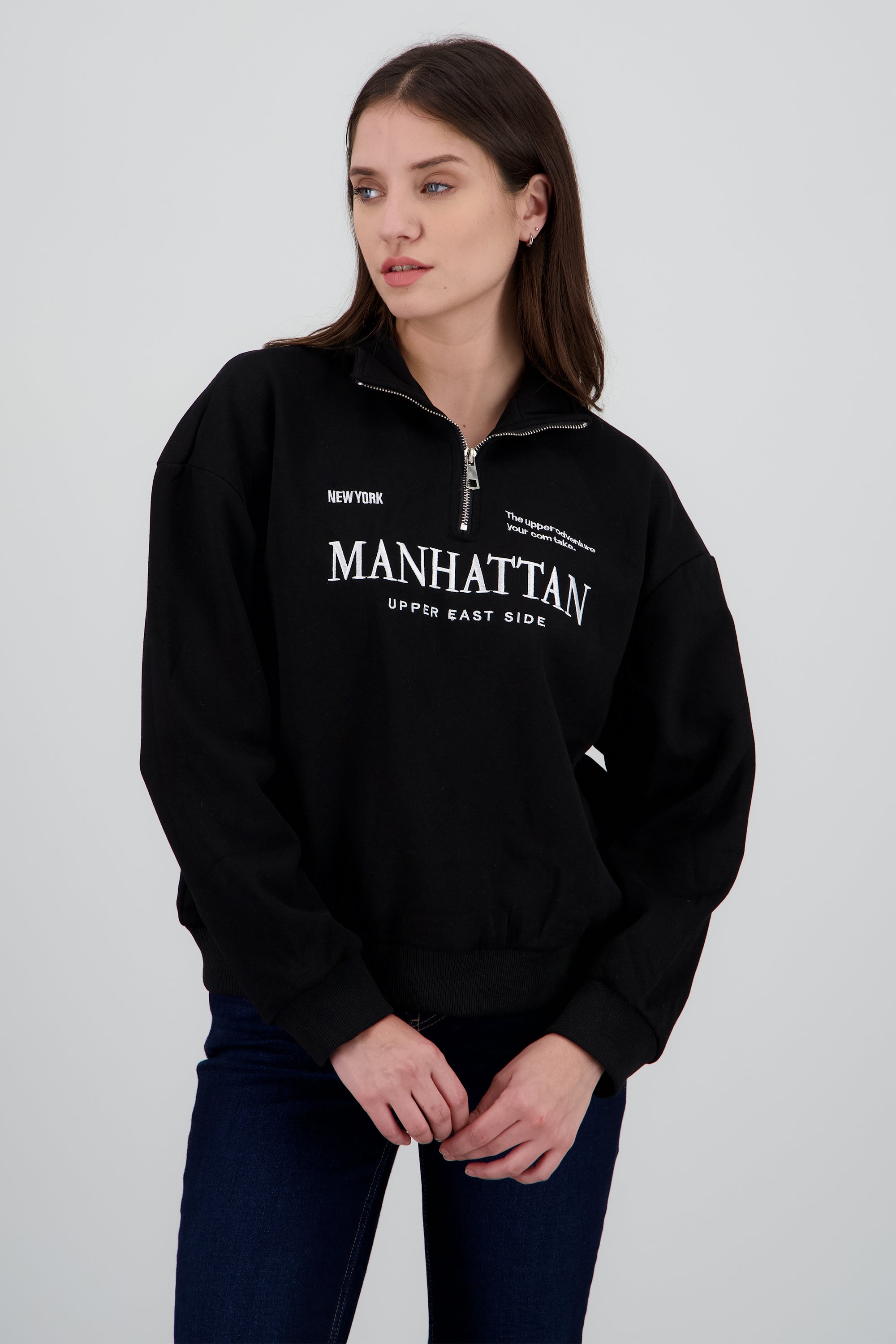 Sudadera manhattan detalle cierre NEGRO