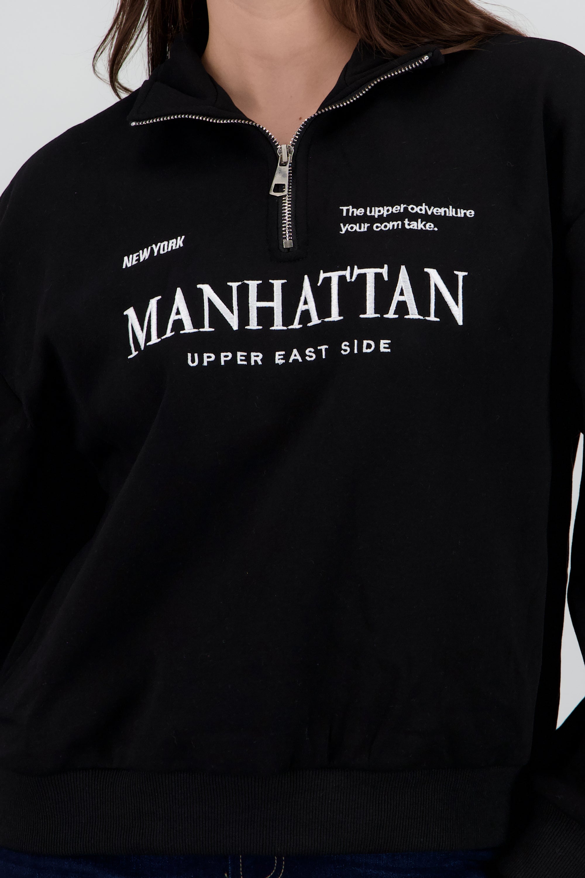 Sudadera manhattan detalle cierre NEGRO