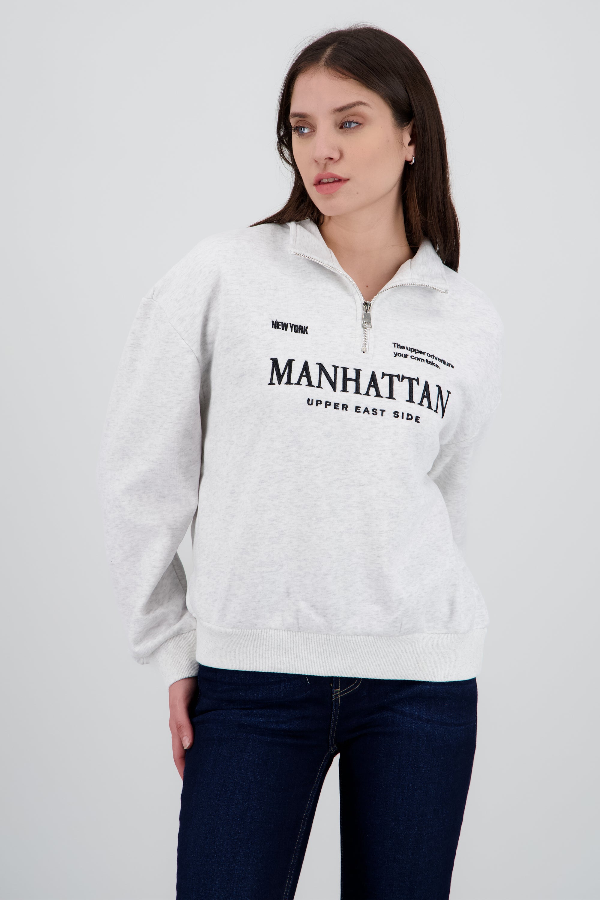 Sudadera manhattan detalle cierre GRIS