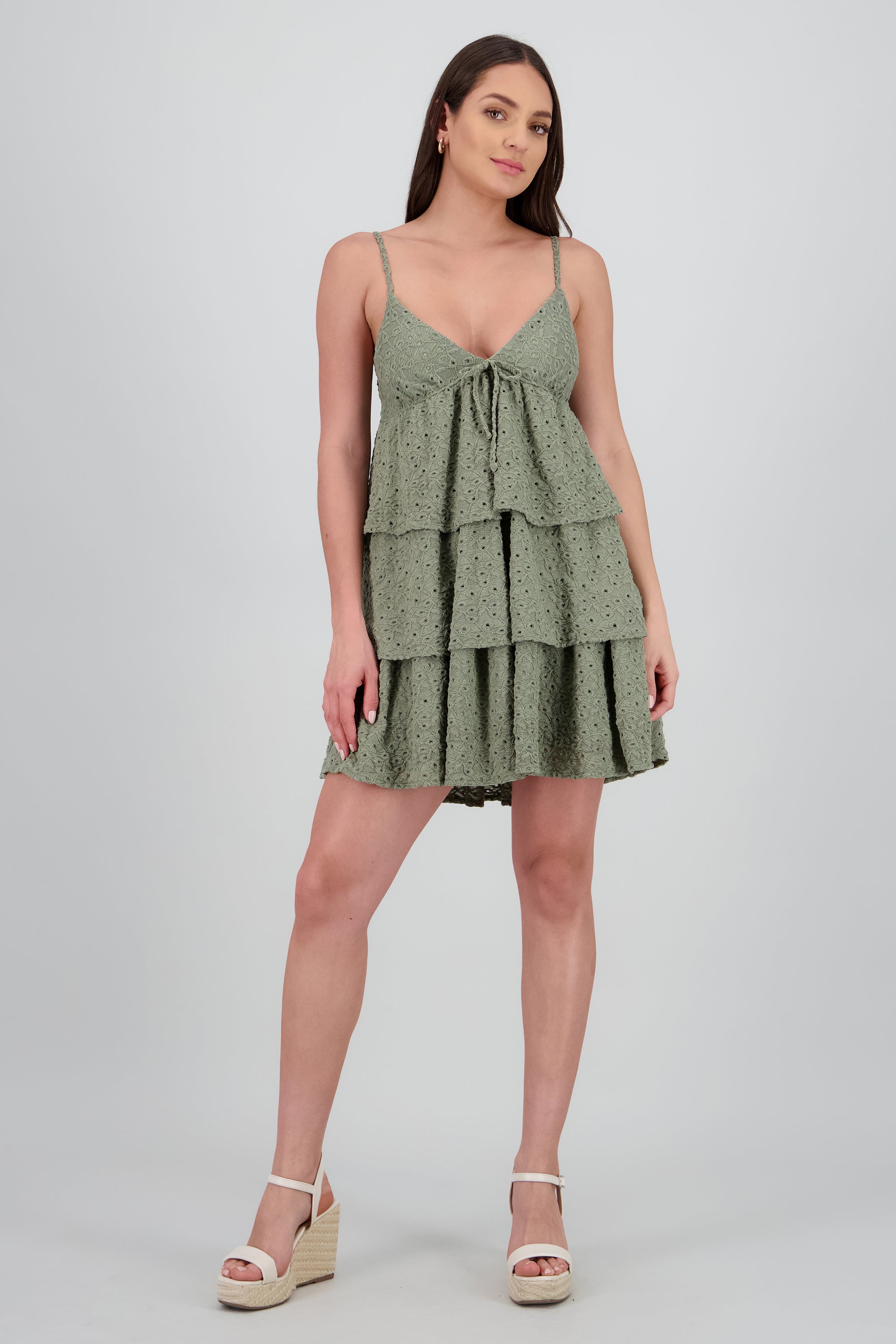 Vestido mini olanes detalle textura OLIVO