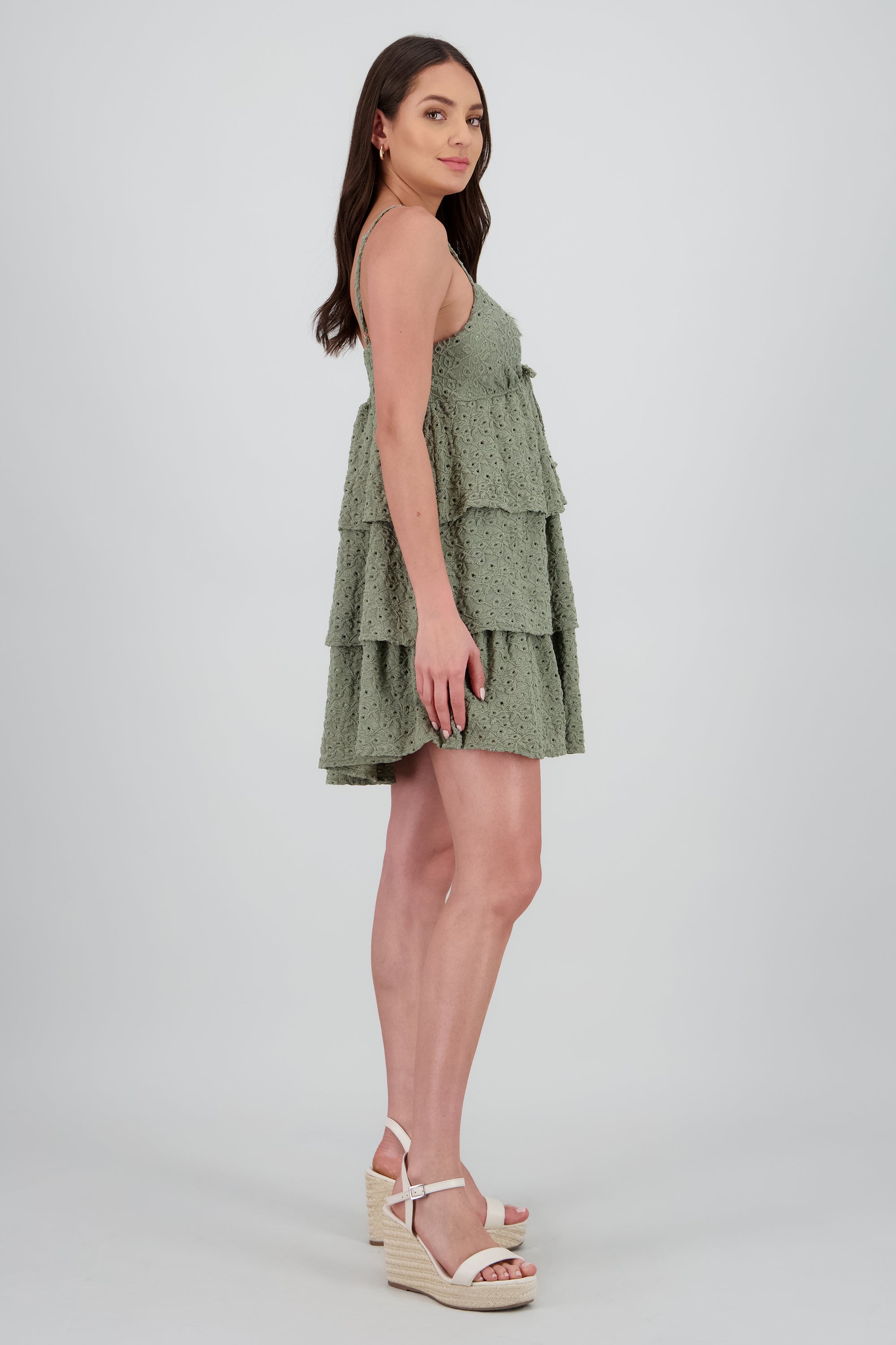 Vestido mini olanes detalle textura OLIVO