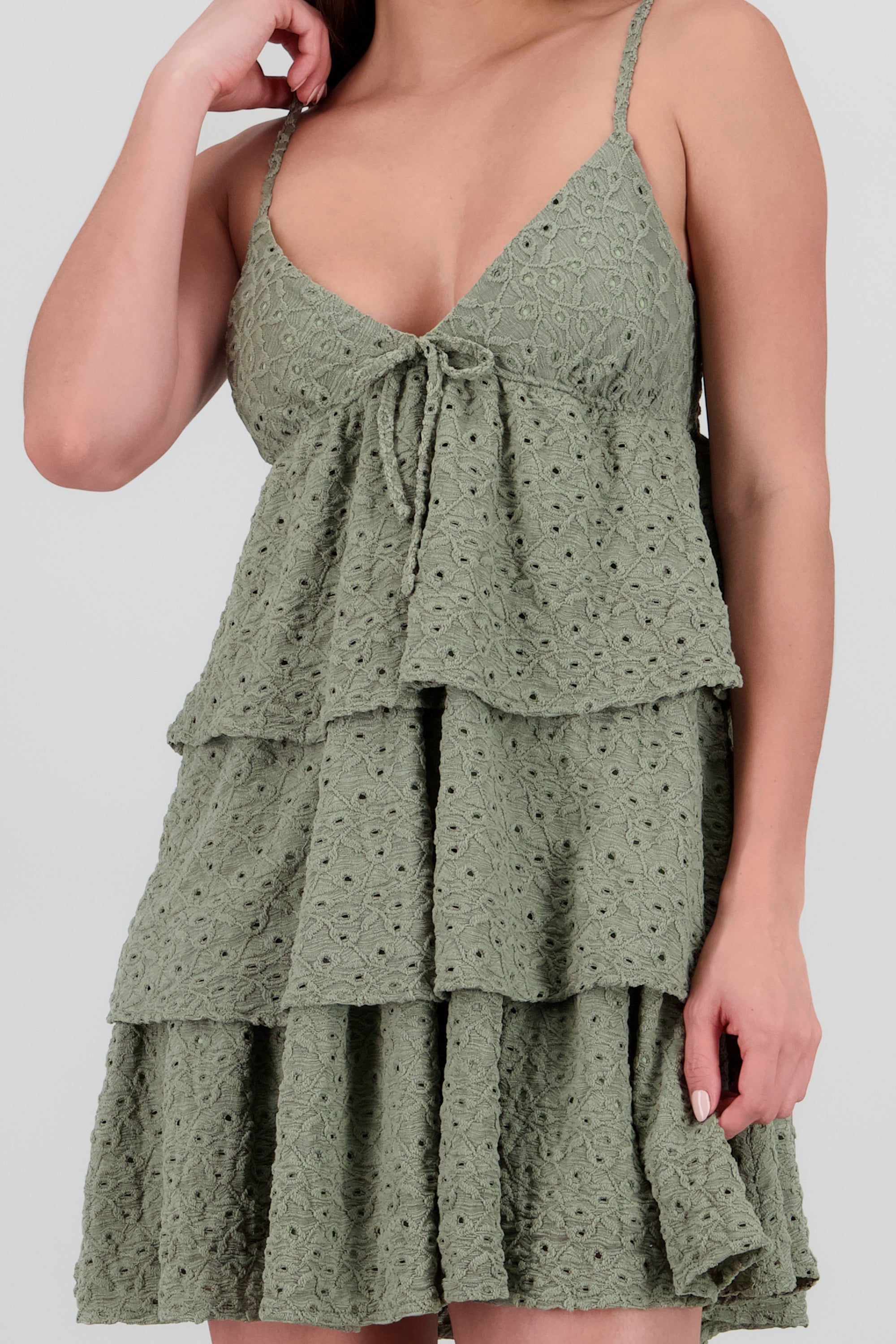 Vestido mini olanes detalle textura OLIVO