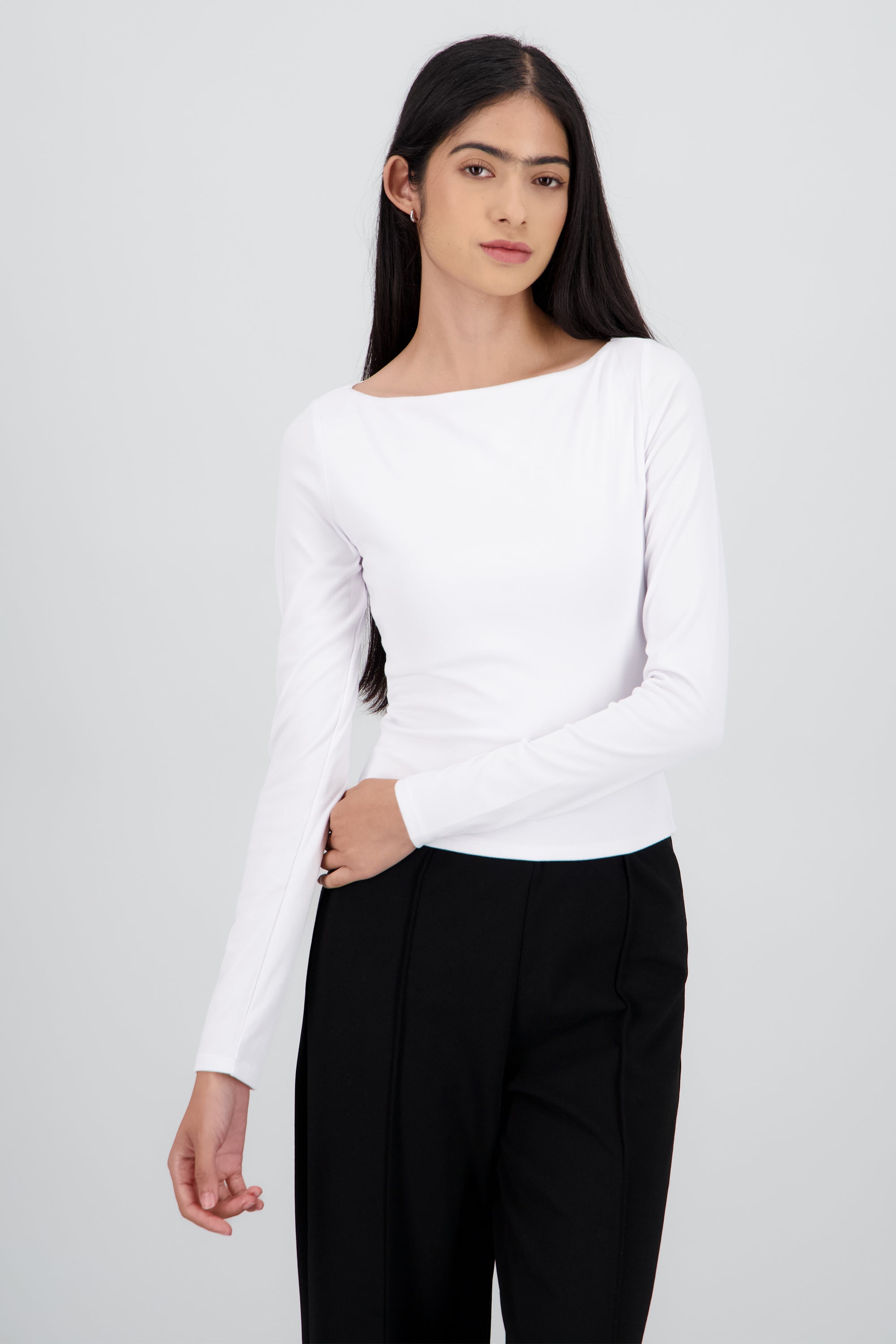 Top escote barco manga larga BLANCO